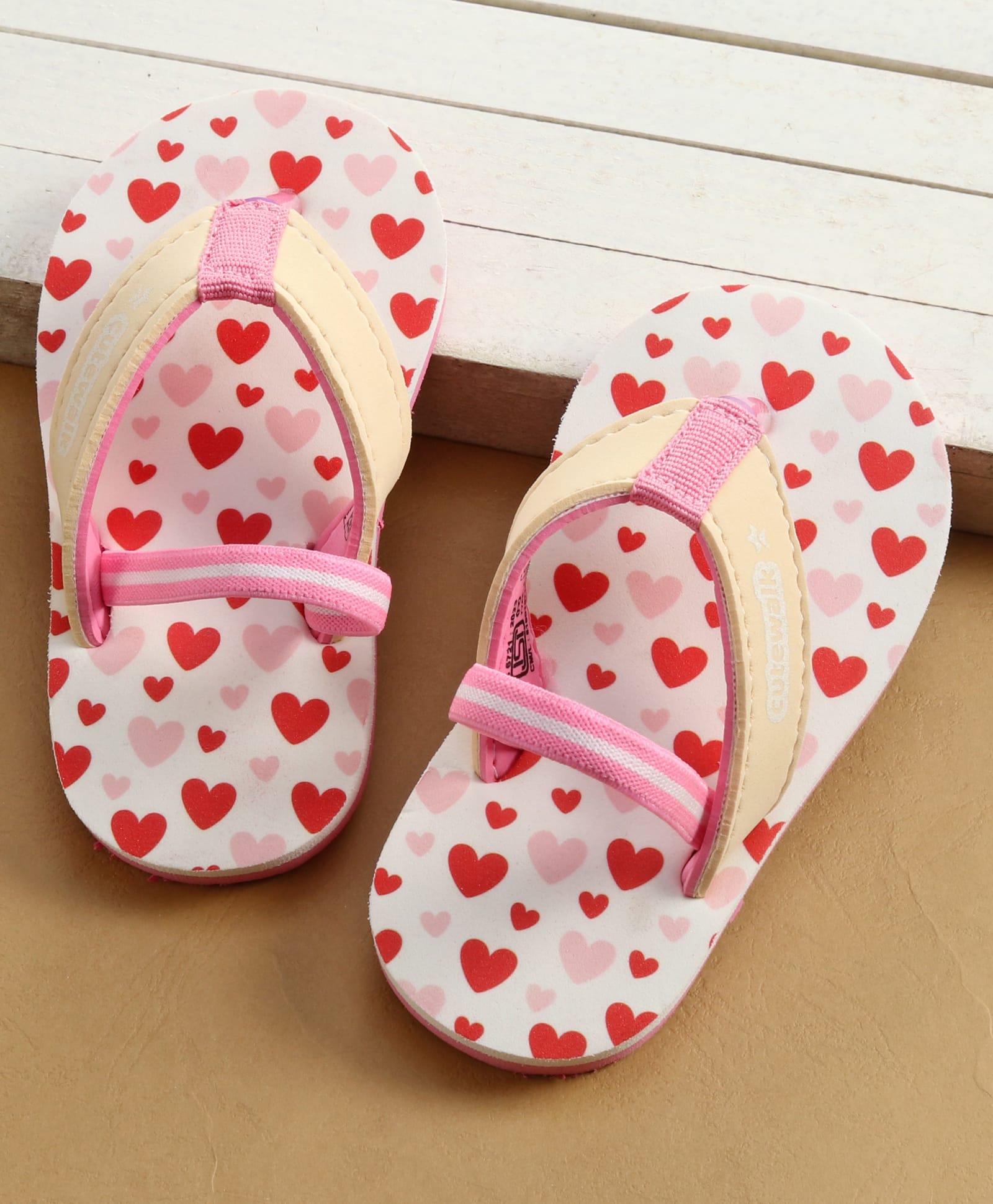 Cute Walk by Babyhug Back Strap Flip Flop With Hearts Print - Pink & White-image-26