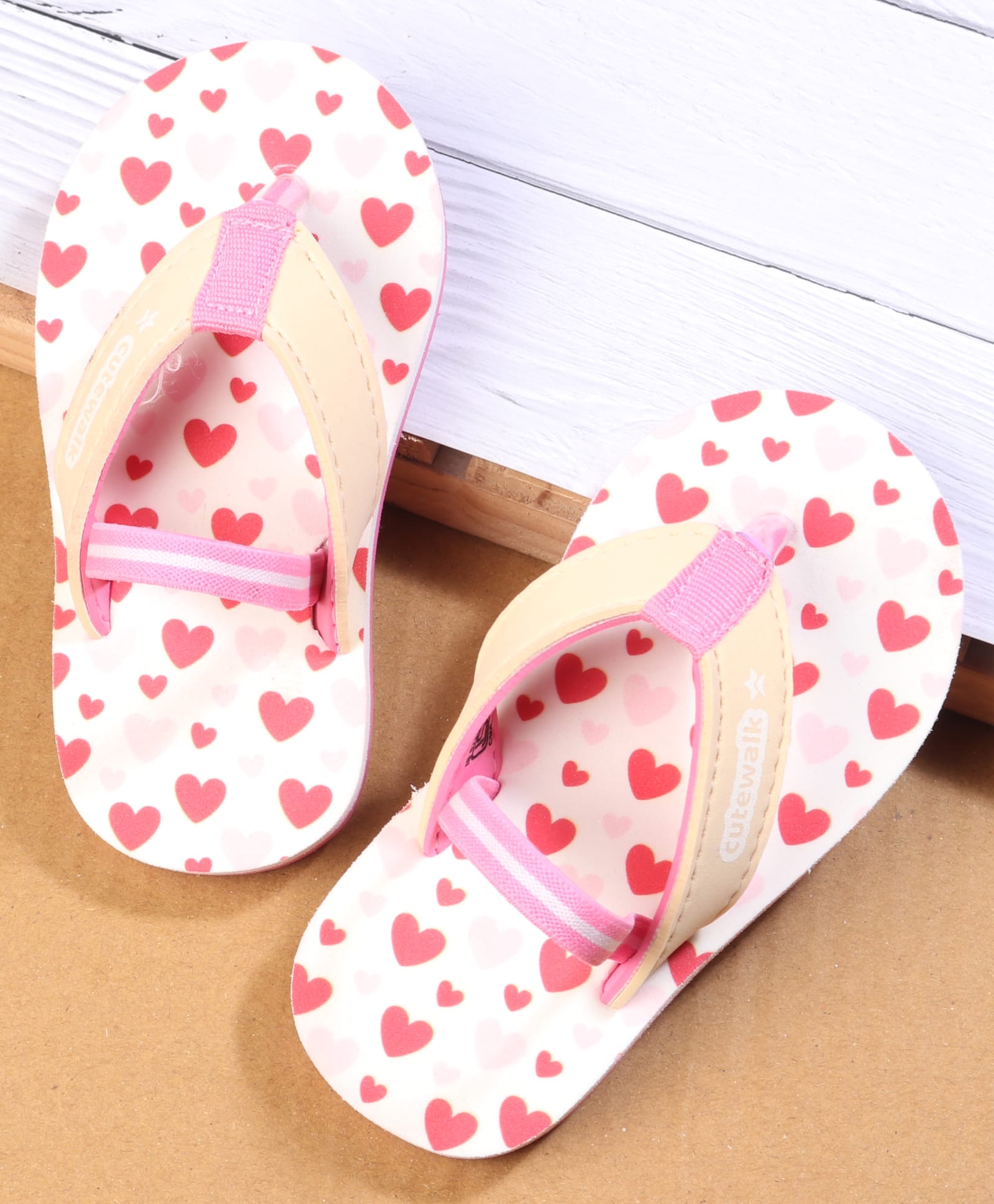 Cute Walk by Babyhug Back Strap Closure Flip Flops with Heart Print - Pink & White-image-13