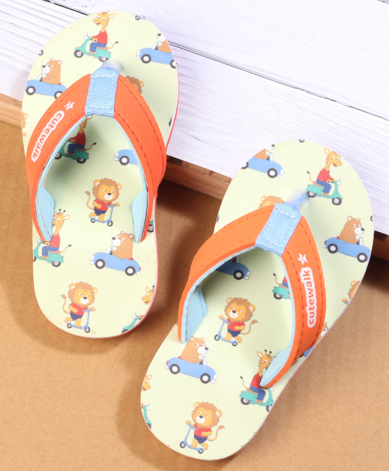 Cute Walk by Babyhug Flip Flops with Lion Print - Orange & Mustard-picture-24