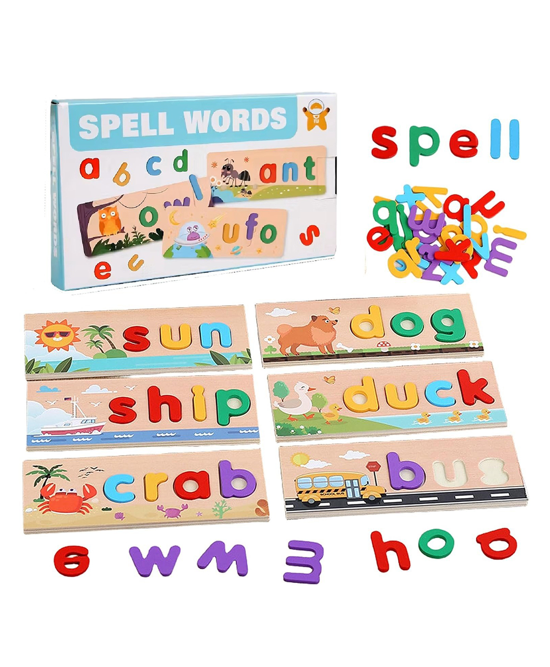 Sanjary Kids Spell Words Learning Puzzle Cards Alphabet Spelling Game Educational Flash Cards For Early Reading Phonics Vocabulary Development Skills Preschool color design may vary-image-25