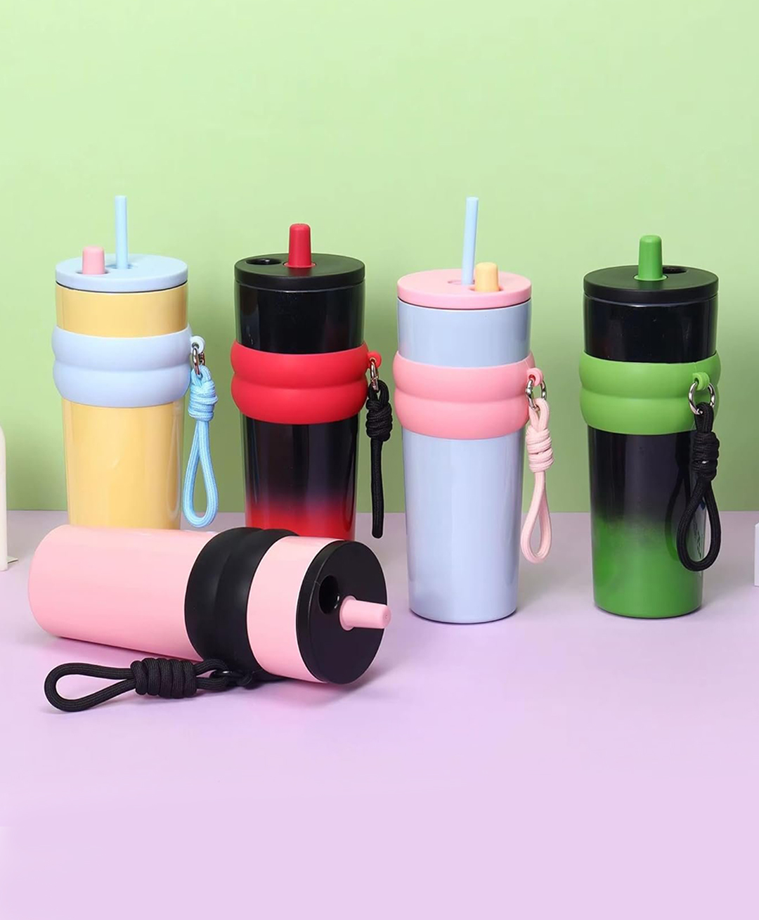 Sanjary 710ml Reusable Insulated Travel Tumbler With Straw Lid Carry Strap Leakproof Stylish Coffee Water Cup For Office School Outdoor Use color design may vary-image-39