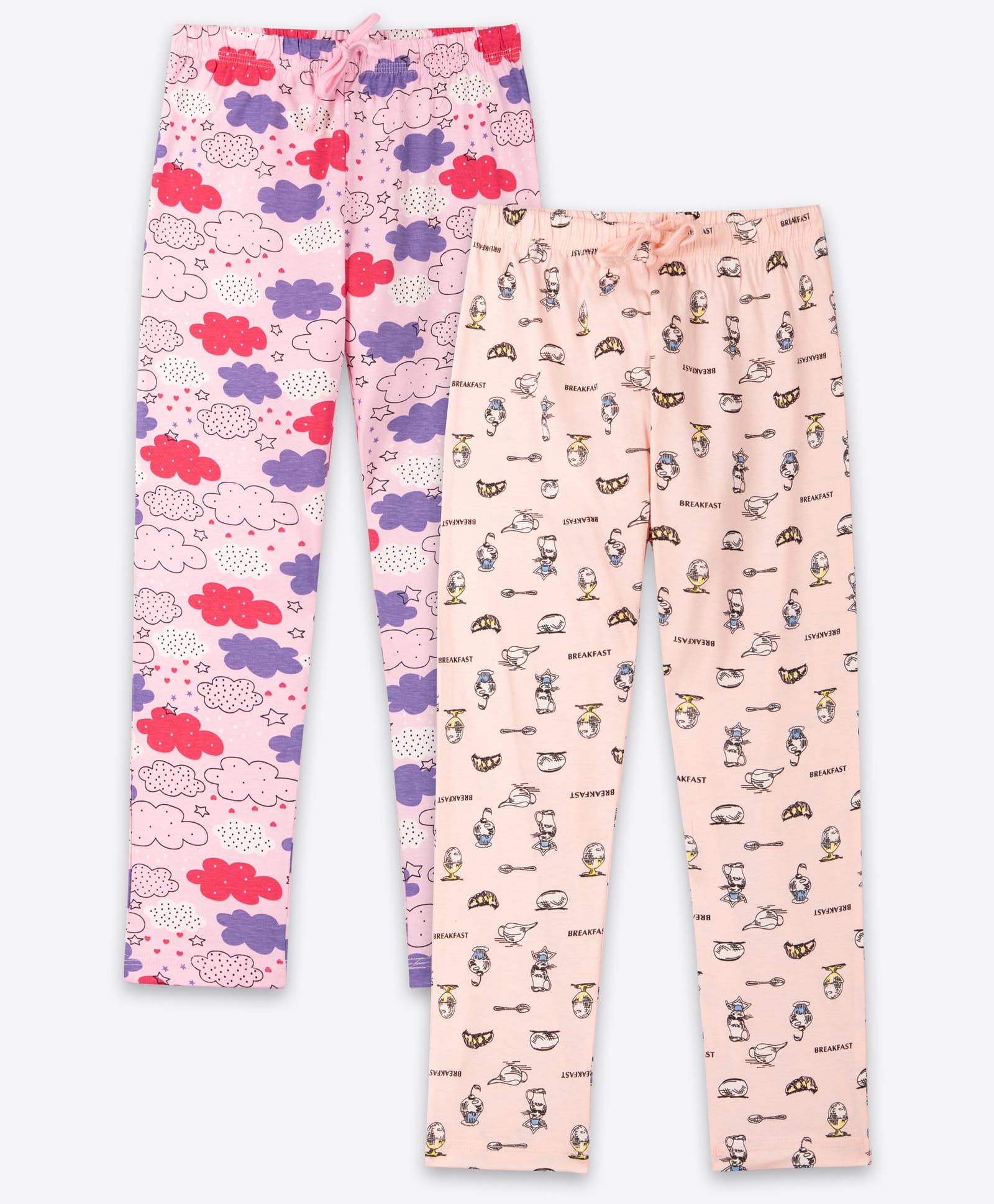 Ariel Cotton Knit Pack Of 2 Clouds & Croissant Printed Pajamas - Pink & Beige-picture-20