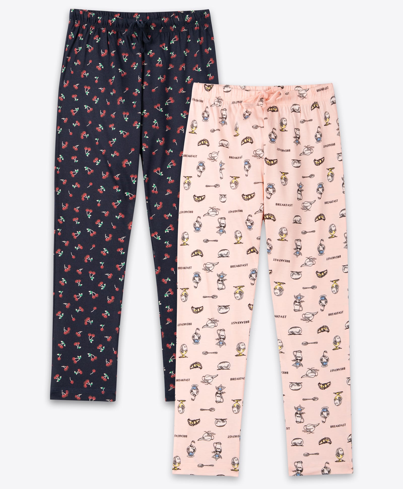 Ariel Cotton Knit Pack Of 2 Cherry & Croissant Printed Pajamas - Black & Beige-picture-35