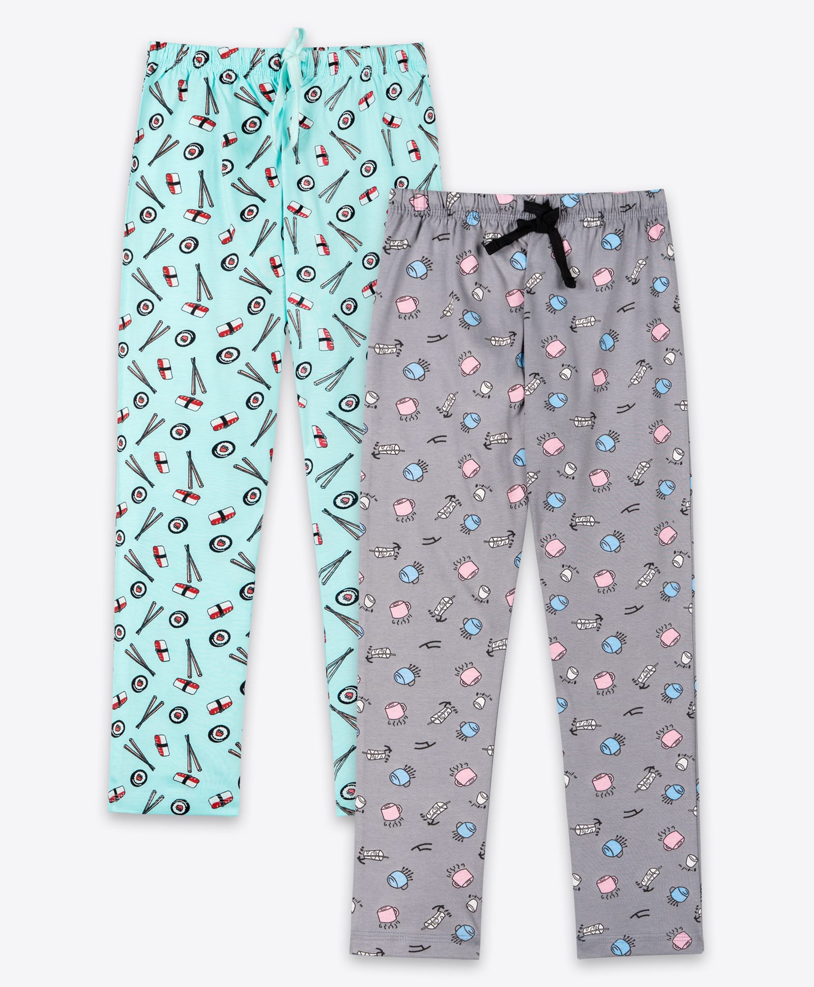 Ariel Cotton Knit Pack Of 2 Cup & Abstract Printed Pajamas - Grey & Blue-picture-21