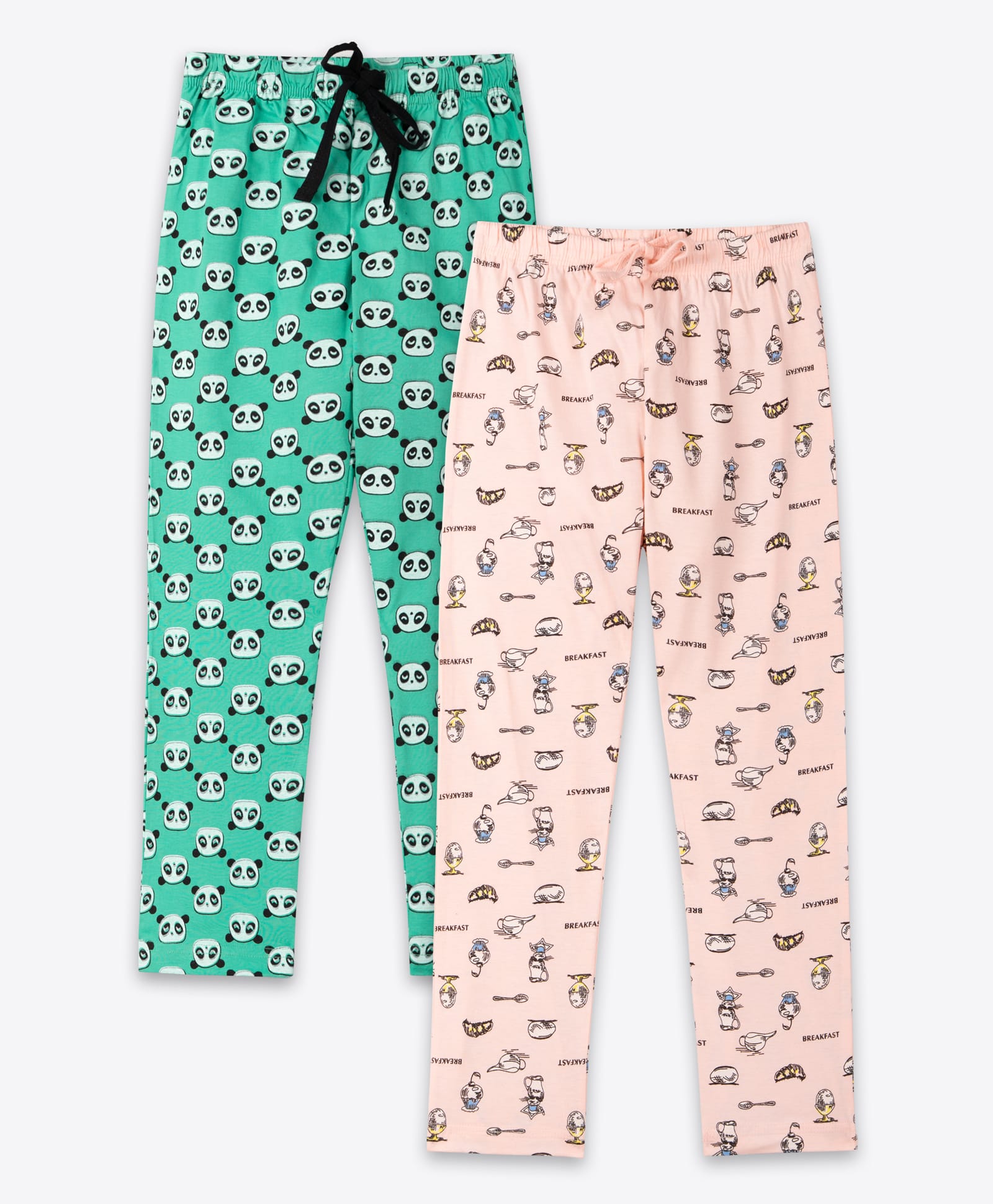 Ariel Cotton Knit Pack Of 2 Croissant & Panda Printed Pajamas -Beige & Green-image-26