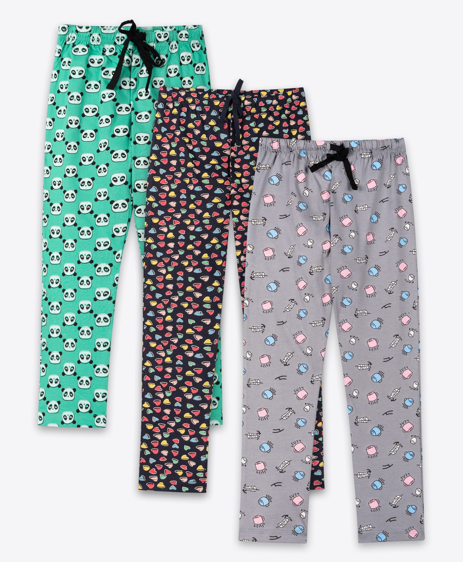 Ariel Cotton Knit Pack Of 2 Hearts & Panda Printed Pajamas - Green Grey & Multi Colour-image-28