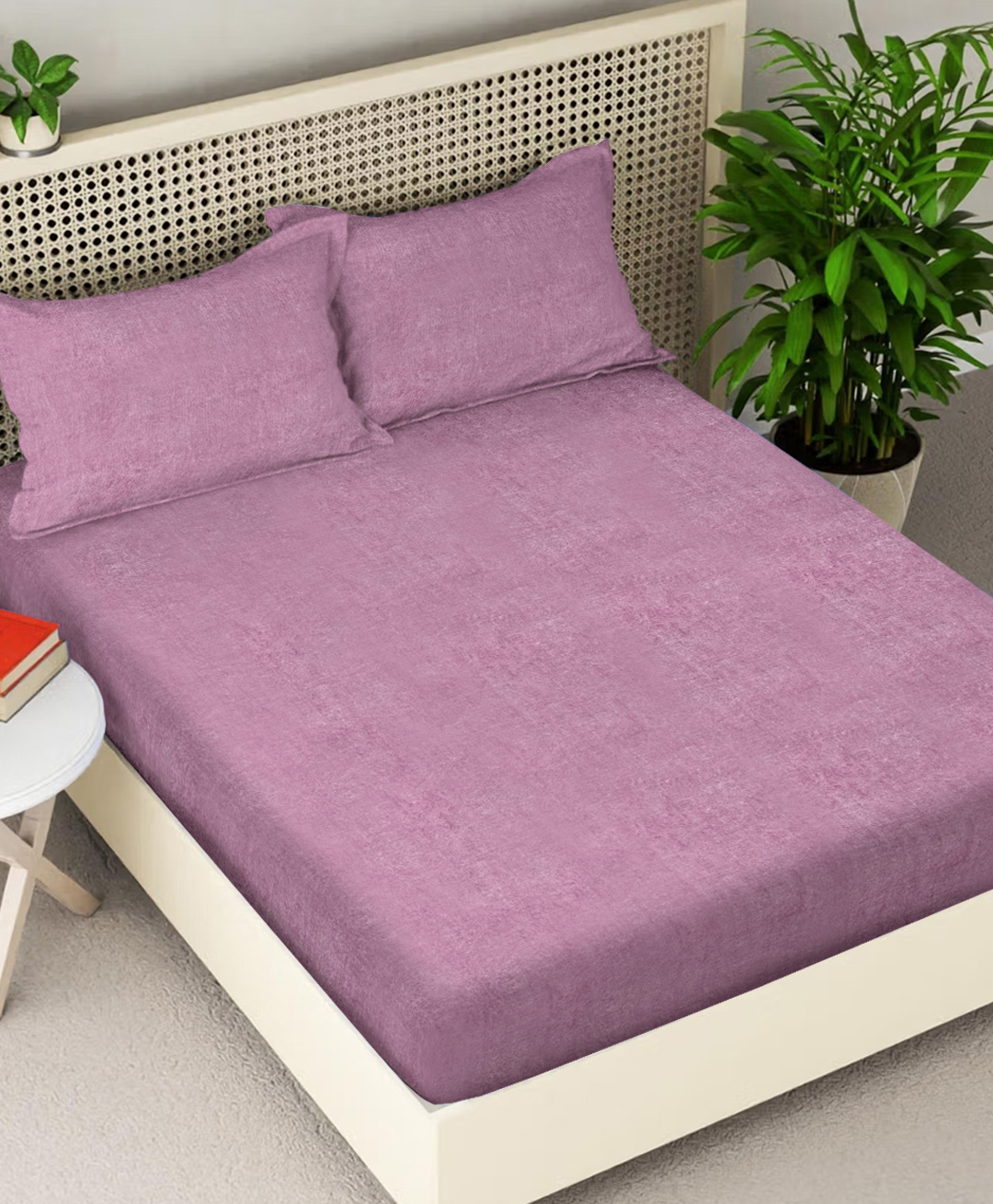 FABINALIV Onion Solid 300 TC Woollen King Size Fitted Double Bedsheet with 2 Pillow Covers-image-22