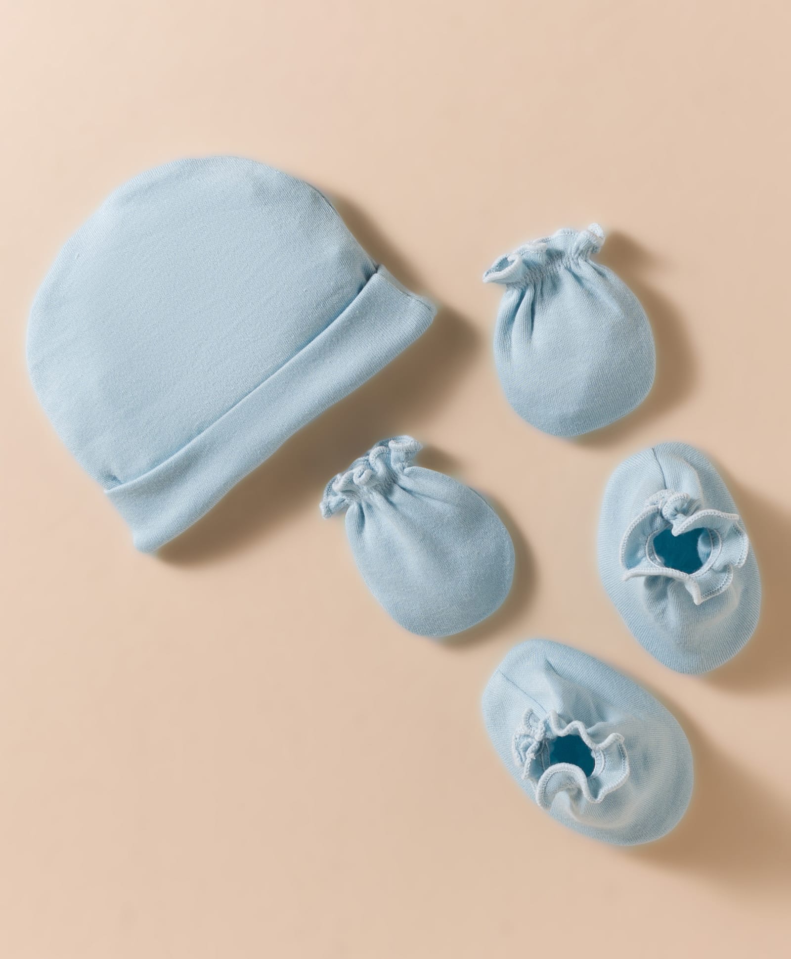 Bubble Pop Single Jersey Knit Solid Cap Mittens & Booties Set Light Blue - Diameter 10 cm-picture-19