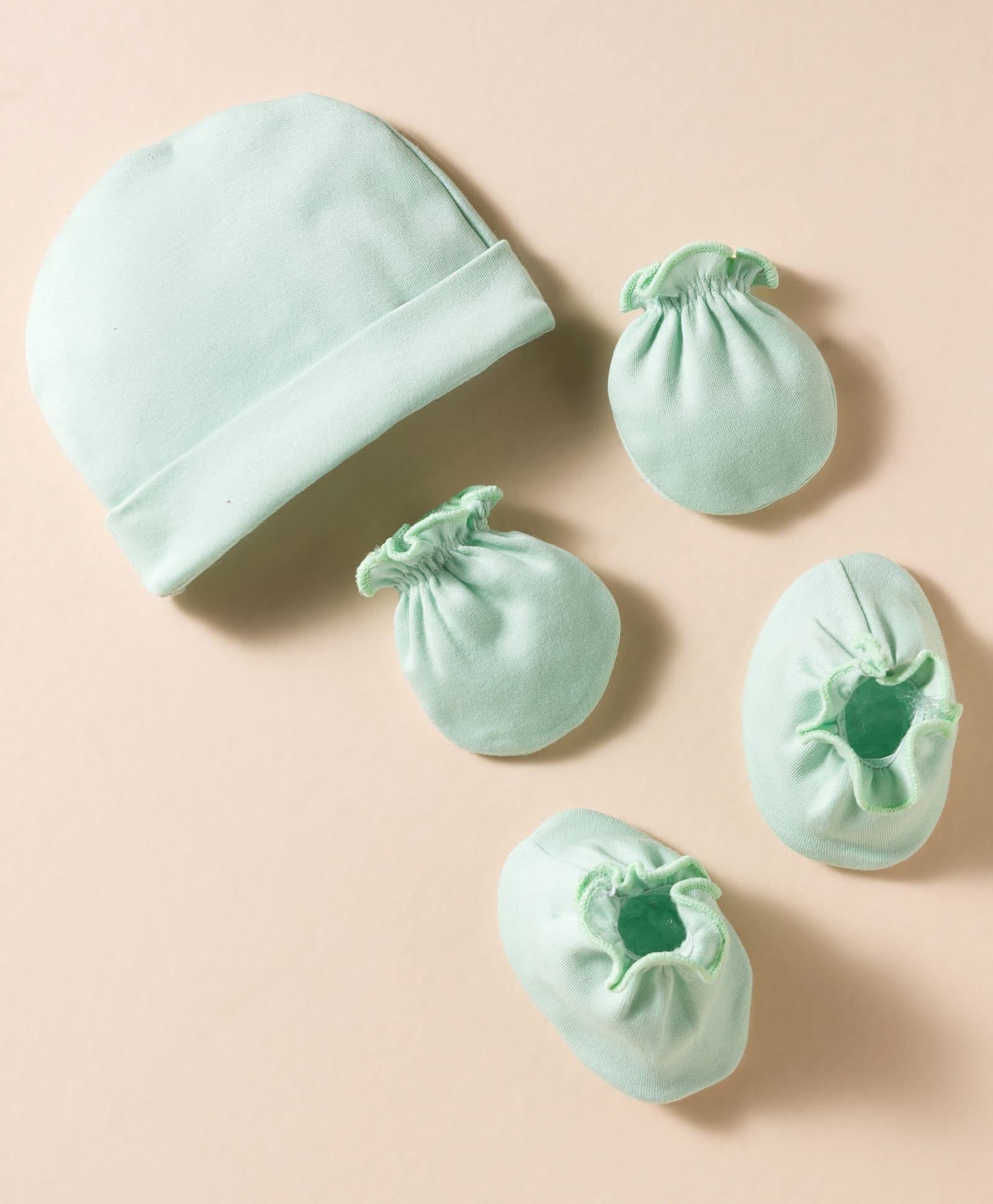 Bubble Pop Single Jersey Knit Solid Cap Mittens & Booties Set Light Green - Diameter 11 cm-image-24