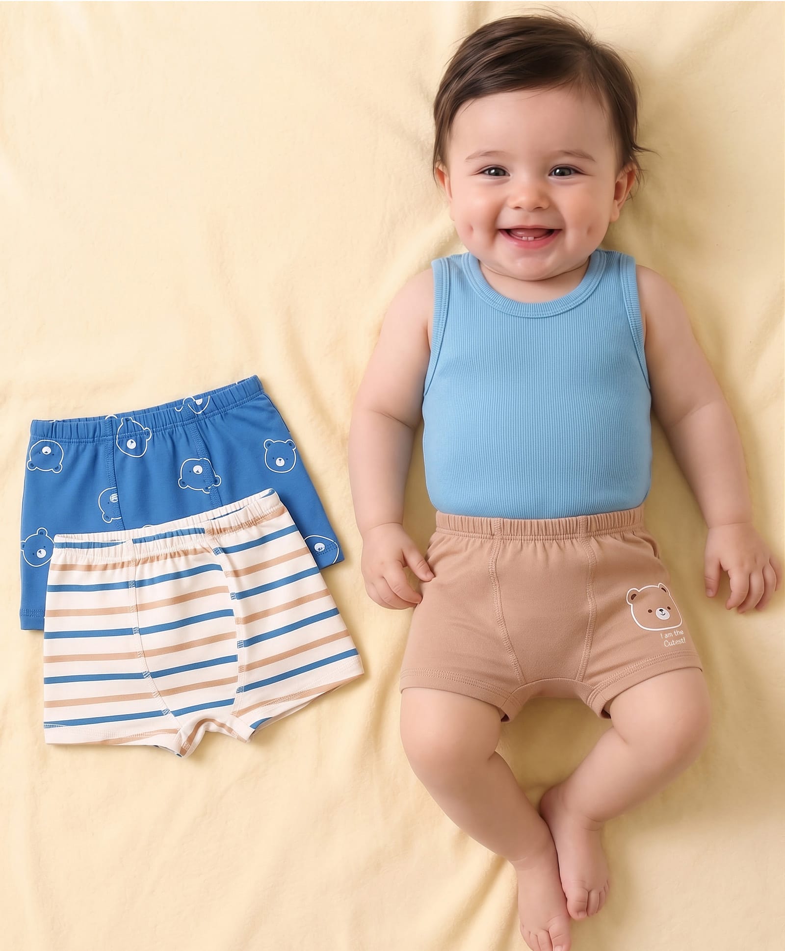 Babyoye Elastane Knit Striped & Bear Printed Trunks Pack of 3 - Blue & Tan-image-42