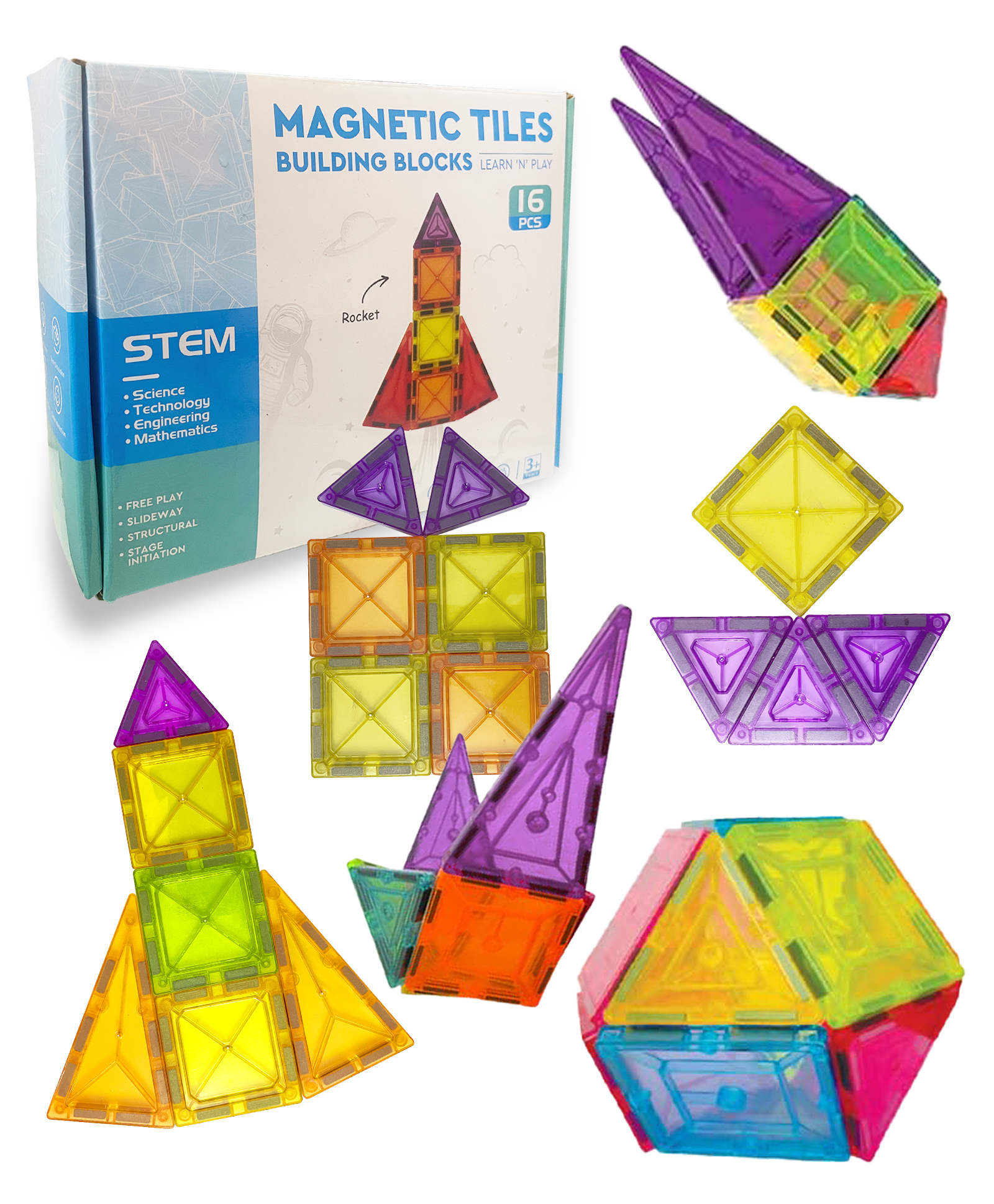 BitFeex Magnetic Tiles for Kids Colorful Magnetic Building Blocks - 16 pcs-image-0