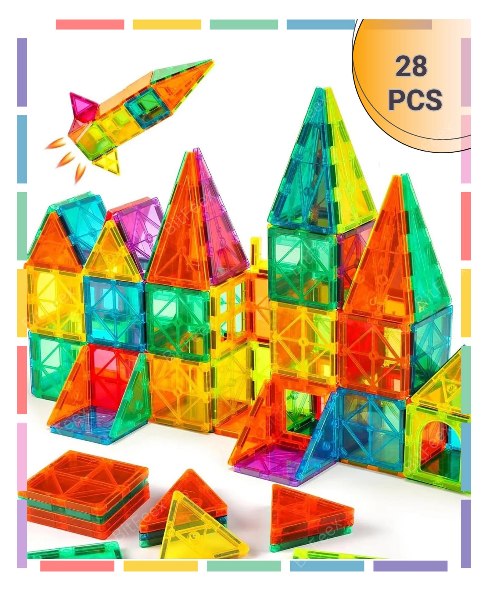 BitFeex Shaped Magnetic Tiles Blocks 28 Pcs - Multicolor-picture-18