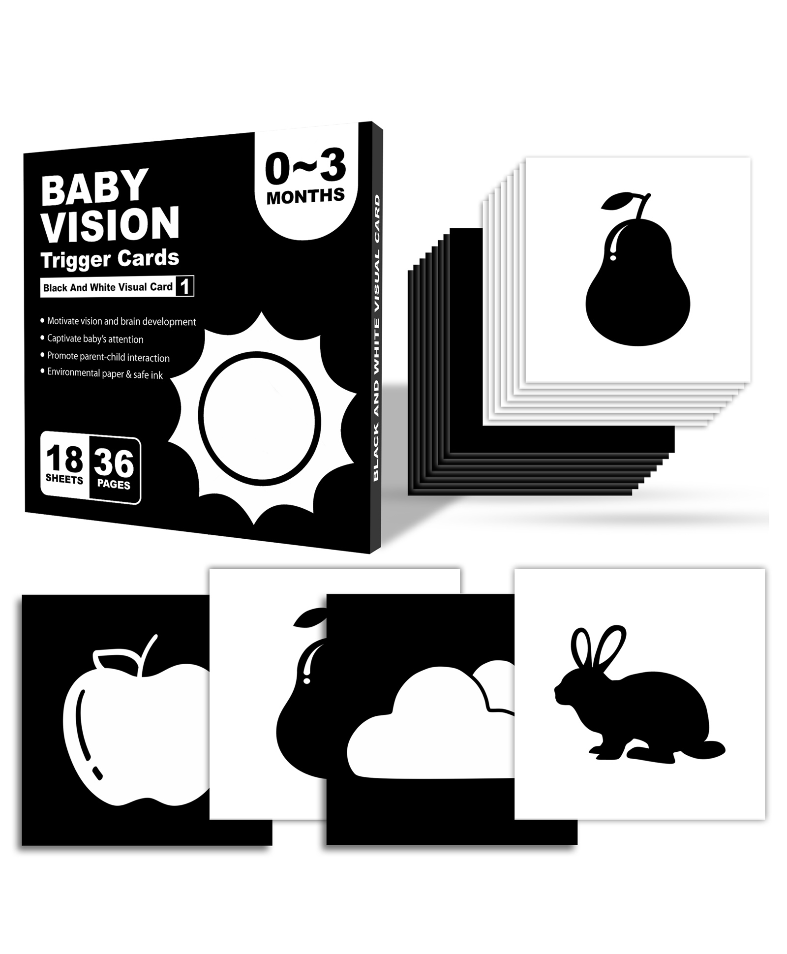 BitFeex Baby Vision Trigger Cards 18 Sheets / 36 Pages - Black and White-picture-18