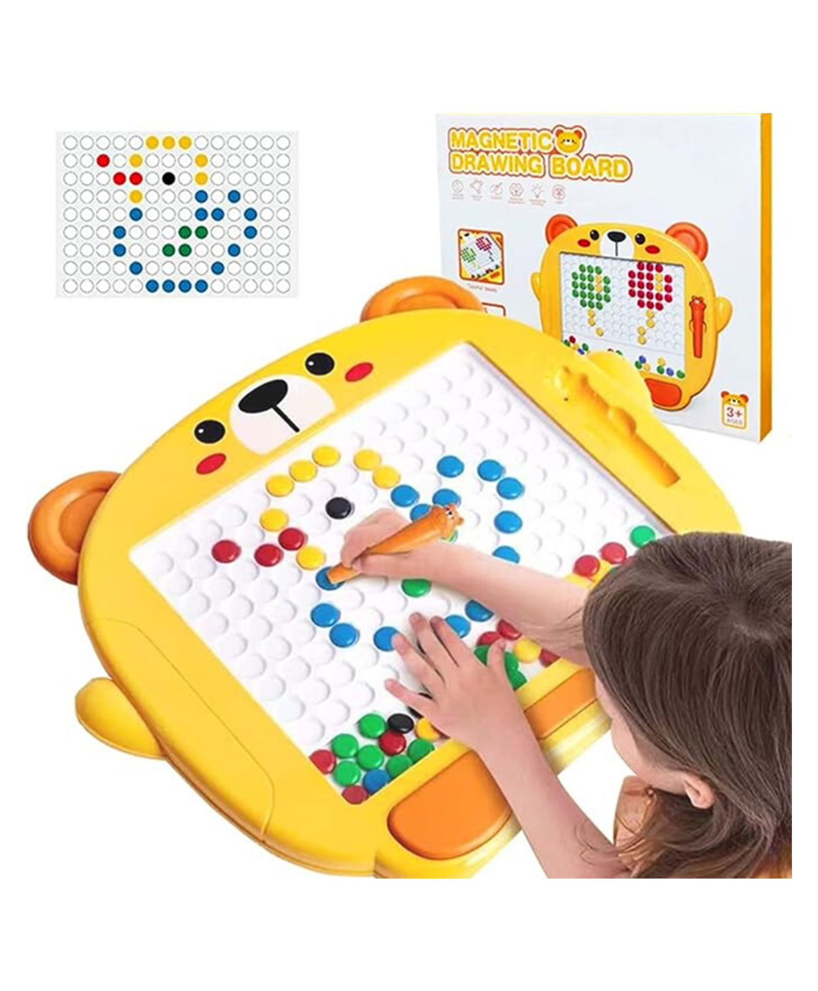 BitFeex Magnetic Drawing Board with Pen and Pattern Book Dots Board - Yellow-picture-33