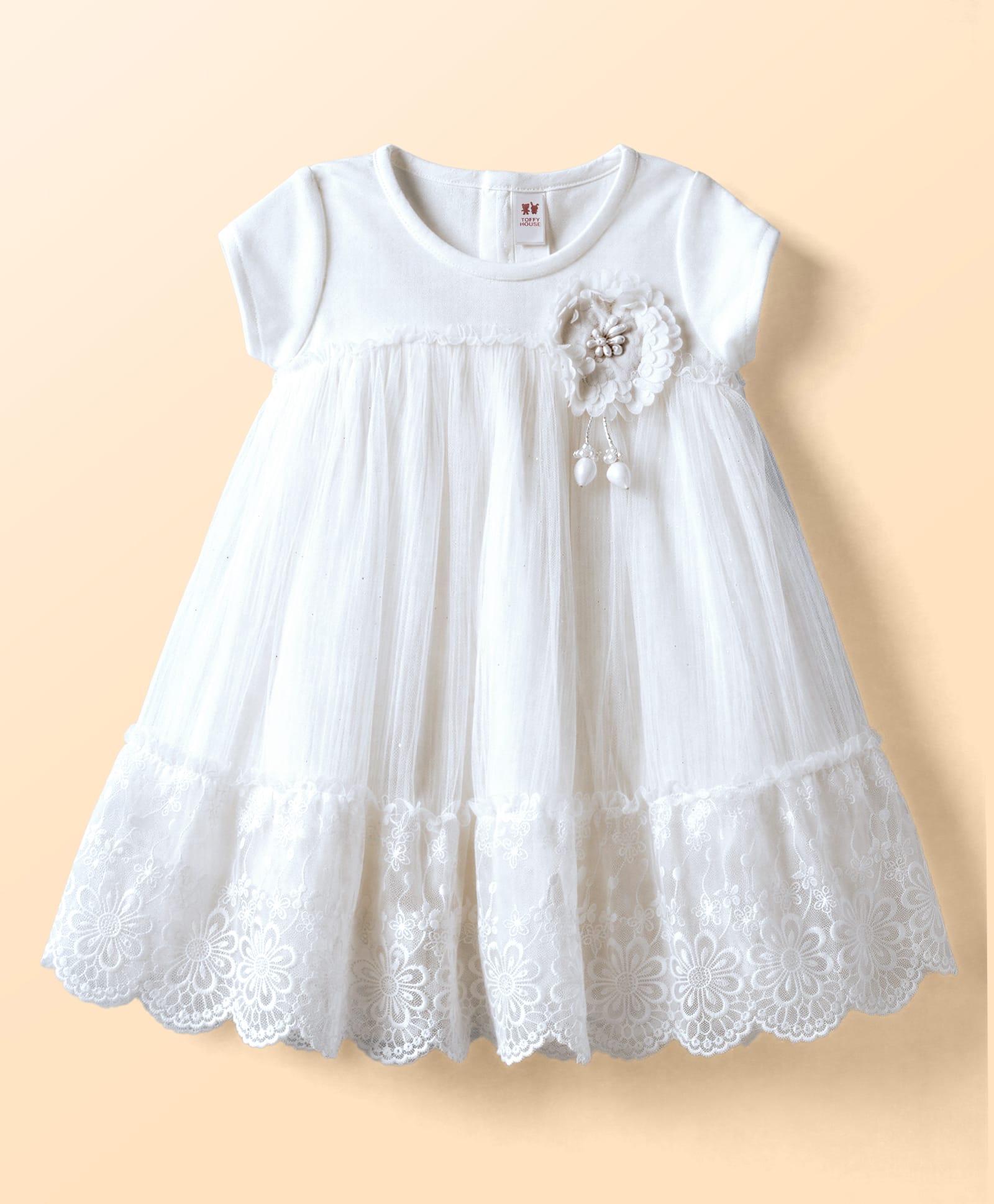 ToffyHouse Knit Half Sleeves Party Dress With Corsage - White-image-13