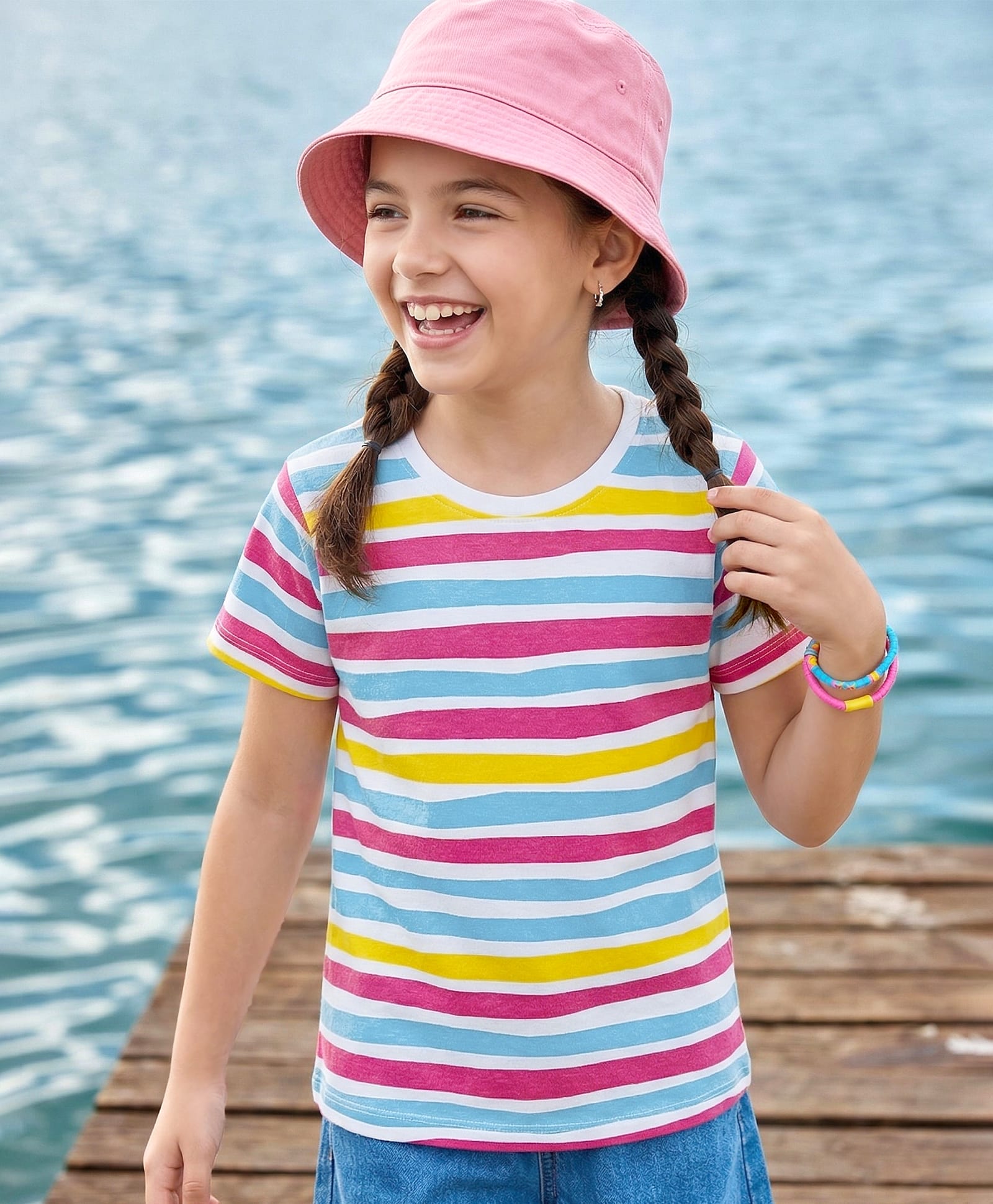 Pine Kids Cotton Knit Half Sleeves Striped T-Shirt - White-picture-39