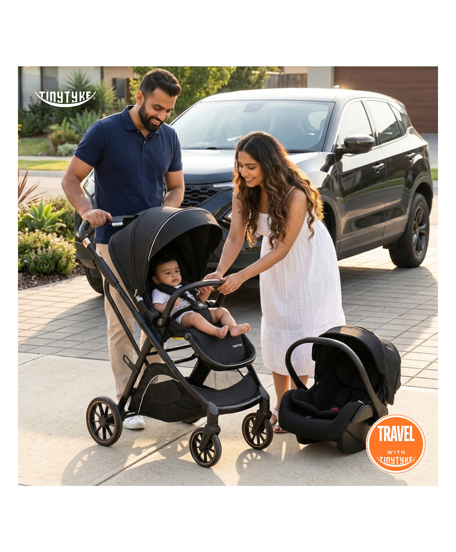 tiny tyke TinyTyke Urban Glide (T7) Two Essentials, One Purchase | Travel System Stroller with Car Seat & Reversible Seating | 3-Position Recline and One-touch Fold | 0-40 Months | Black-picture-12