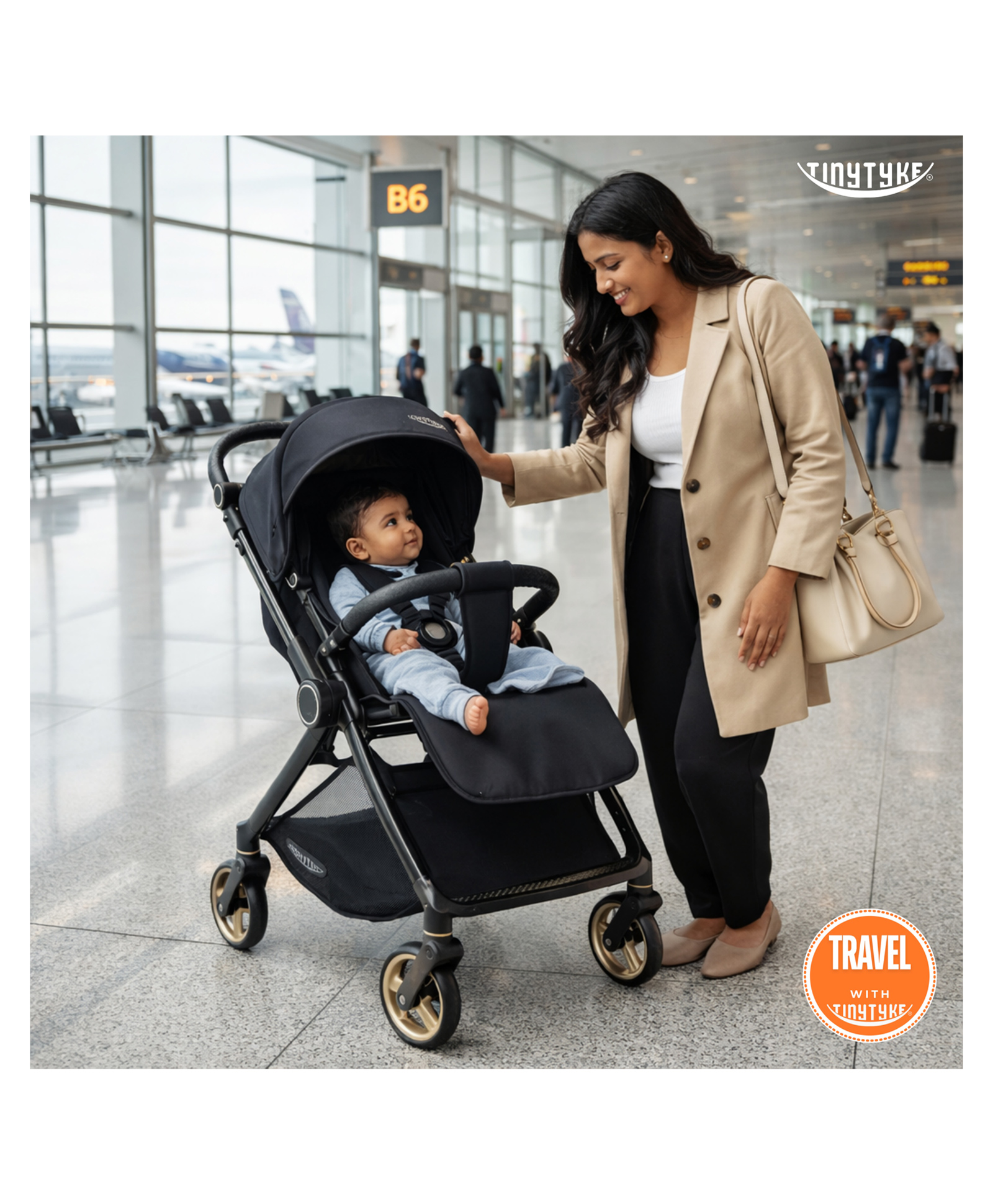 tiny tyke TinyTyke Urban Glide (T9) Premium Reversible Handle Stroller | Shock Absorption, Multiple Recline, One-Touch Fold | Leather & Linen Finish | 0-40 Months | Black-picture-27