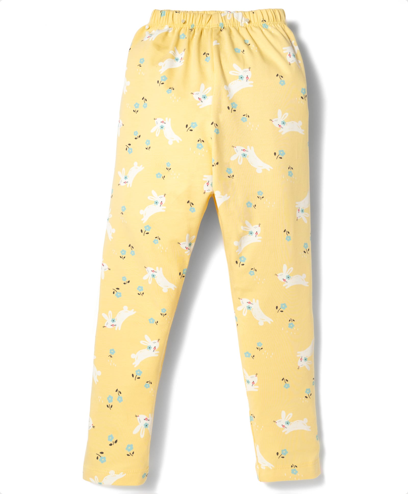 simply cotton lycra knit full length leggings with bunny print - yellow
