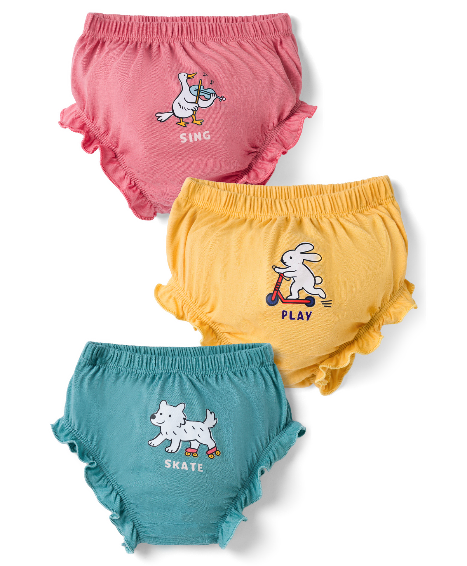 Simply Sinker Knit Animal Printed Panties Pack of 3 - Peach Mustard & Teal-image-23