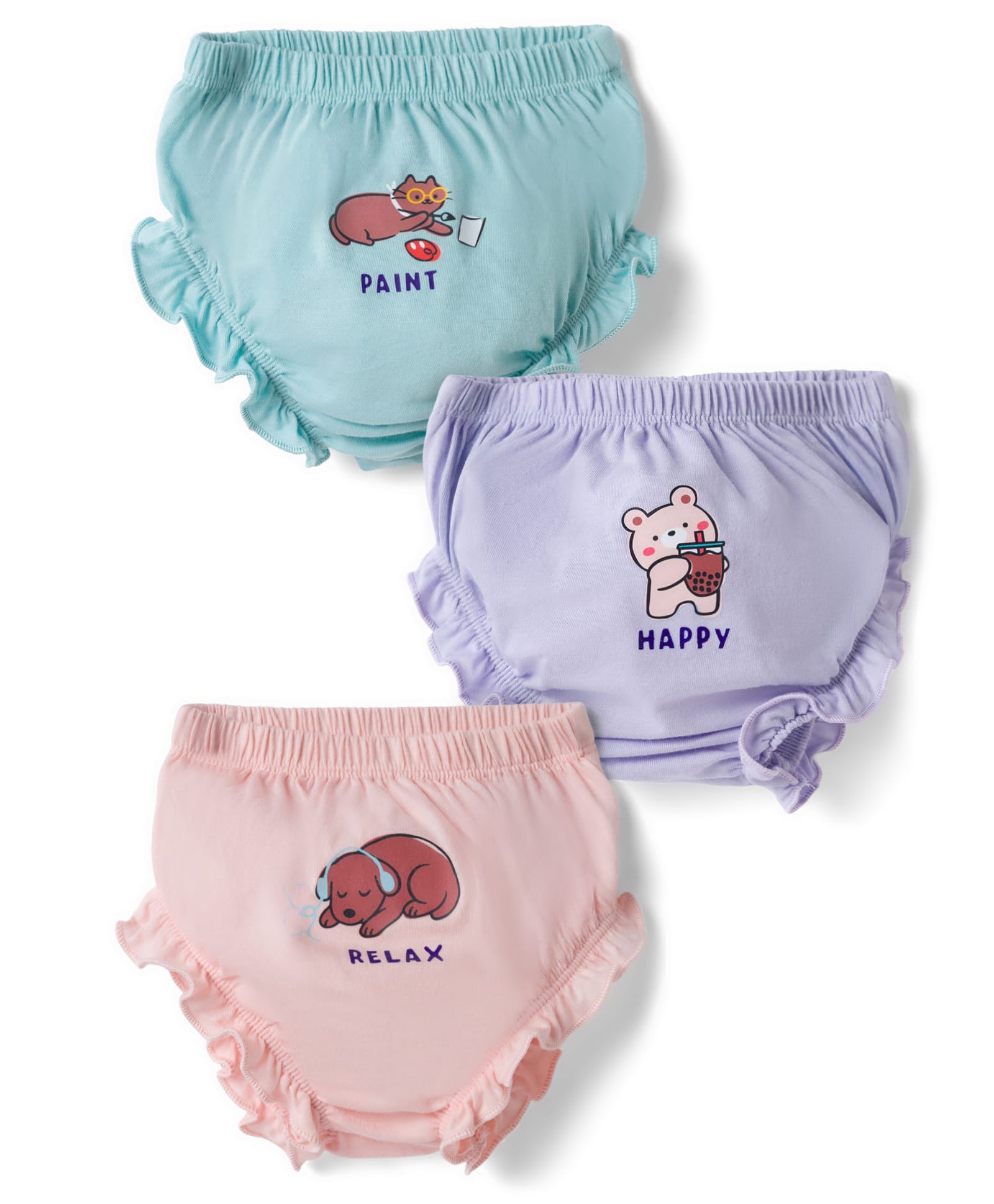 Simply Sinker Knit Animal Printed Panties Pack of 3 - Peach Turquoise & Lavender-image-24