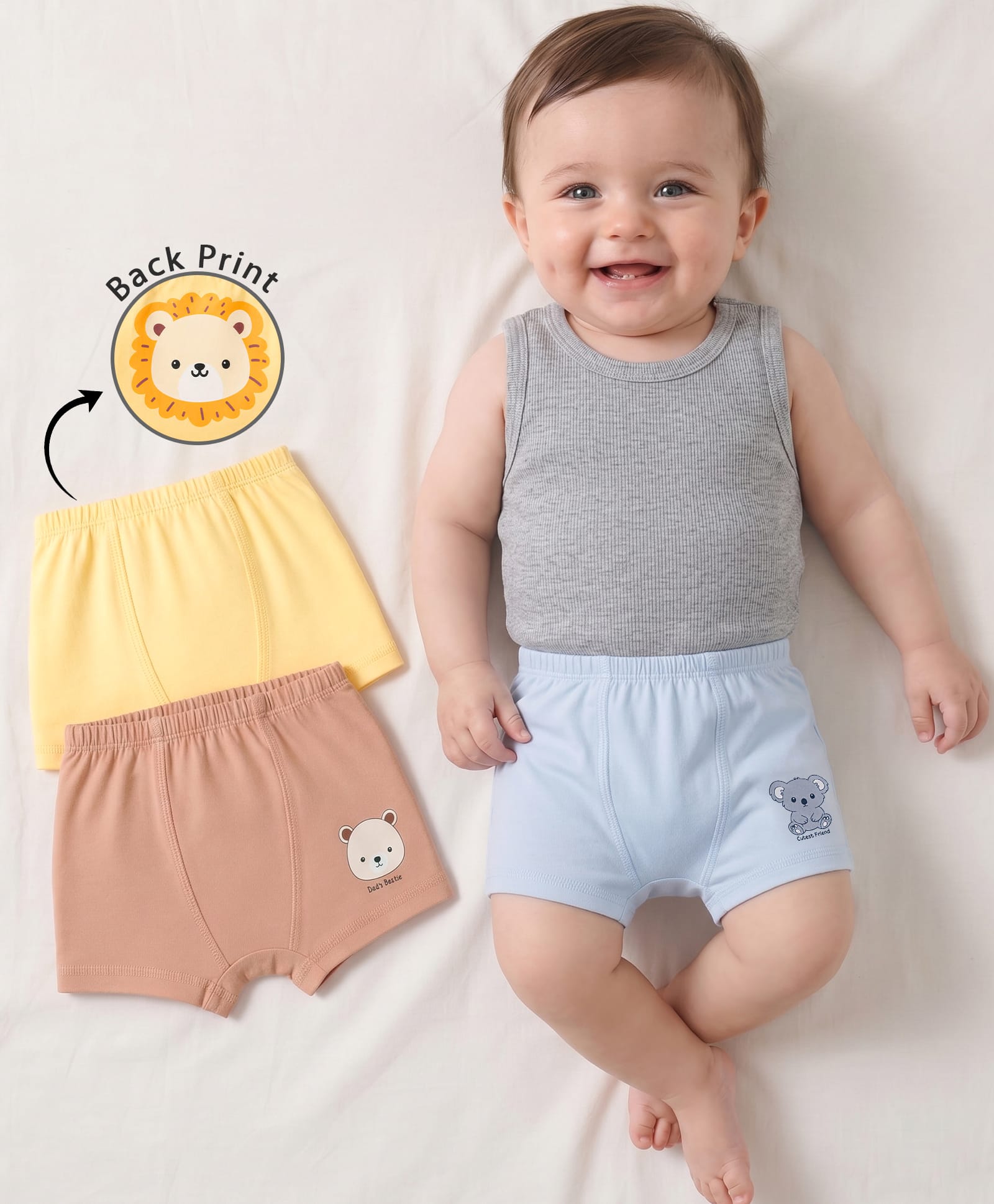 Babyoye Elastane Knit Trunks with Animal Print Pack of 3 - Multicolor-image-34