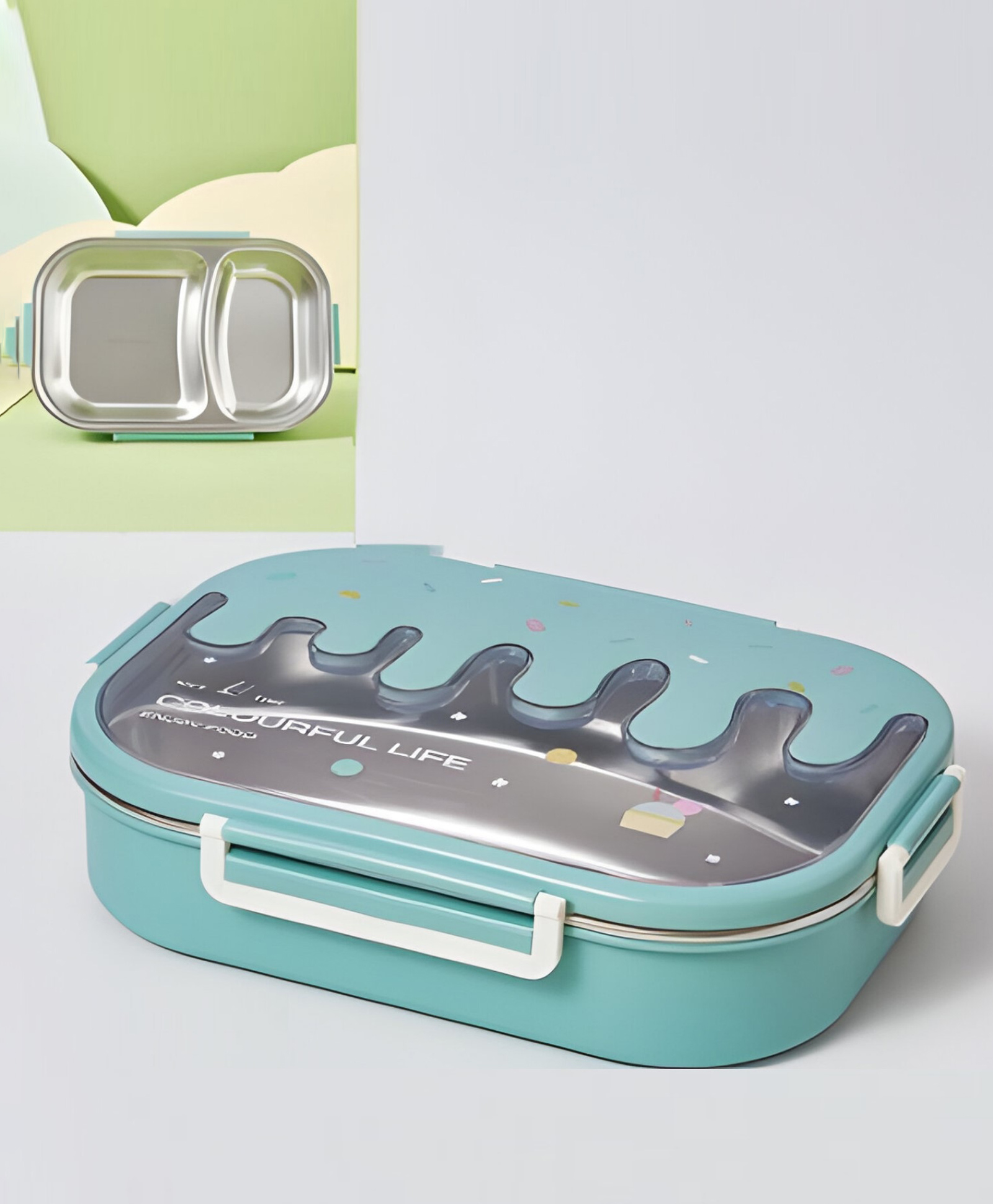 SCHOOLISH Stainless Steel Lunch Box Green - 650 ml-image-42