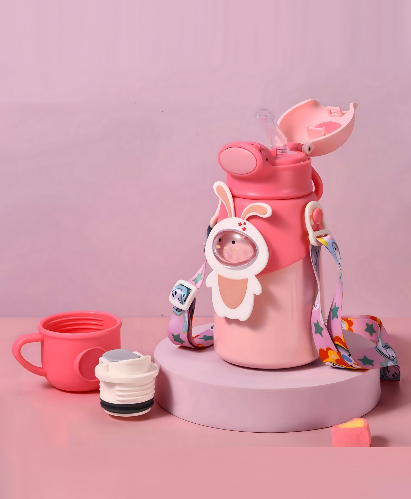 SCHOOLISH 2-in-1 Sipper Cum Bottle Flask Pink - 550 ml