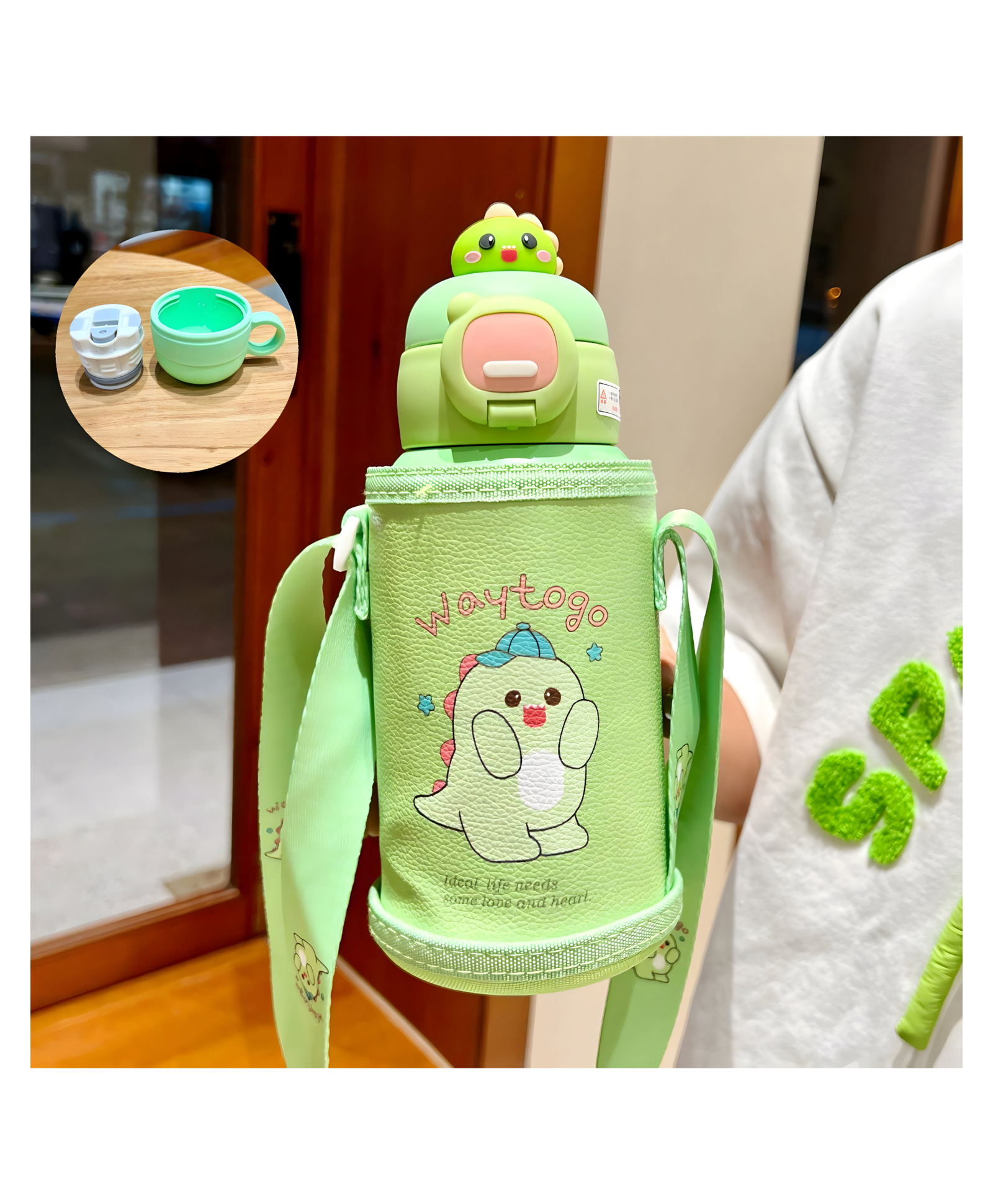 SCHOOLISH Kids Flask Stainless Steel Keeps Drinks Cool or hot for an Extra Long time Double Walled Vacuum Insulated Technology Leak Proof lid PP+ 304 SUS Pack of 1 Green - 500 ml-image-3