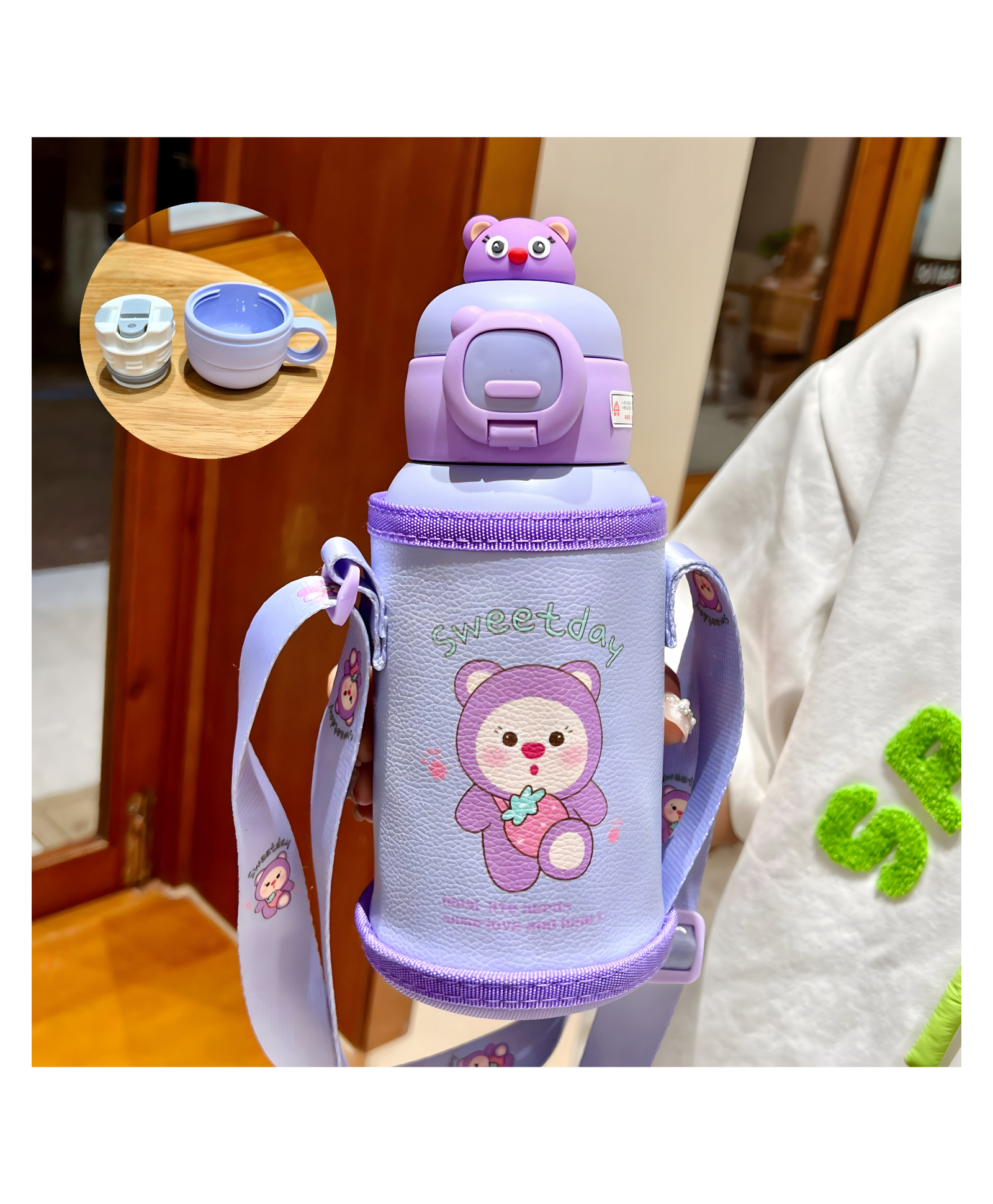 SCHOOLISH Kids Flask Stainless Steel Keeps Drinks Cool or hot for an Extra Long time Double Walled Vacuum Insulated Technology Leak Proof lid PP+ 304 SUS Pack of 1 Purple - 500 ml-picture-38
