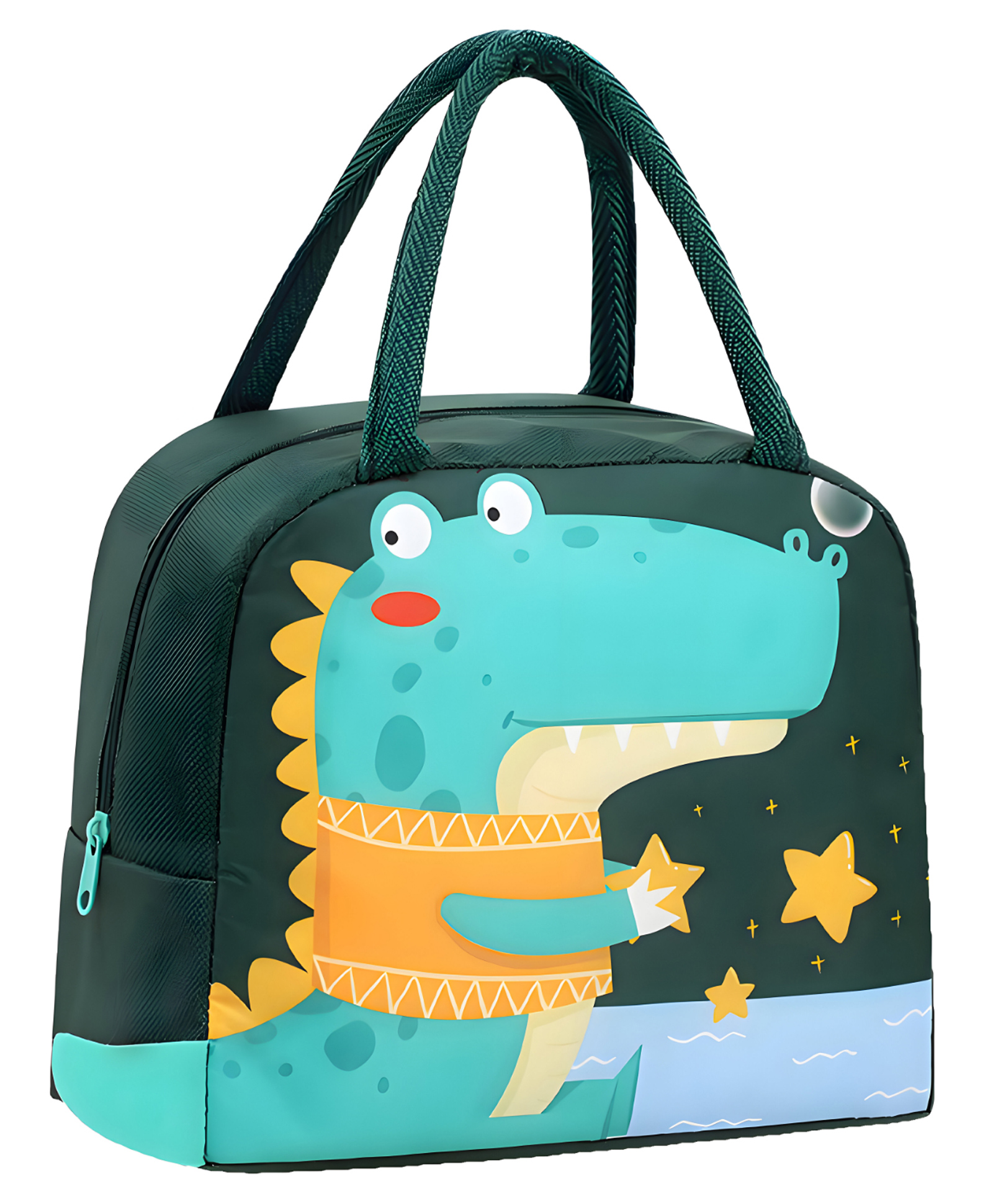 SCHOOLISH 3D Printed Hot & Cold Leak Proof Lunch Bag for Office School Kids Men & Women Storage Bag with Handle Tiffin Bag Crocodile Pack of 1- Green-picture-13