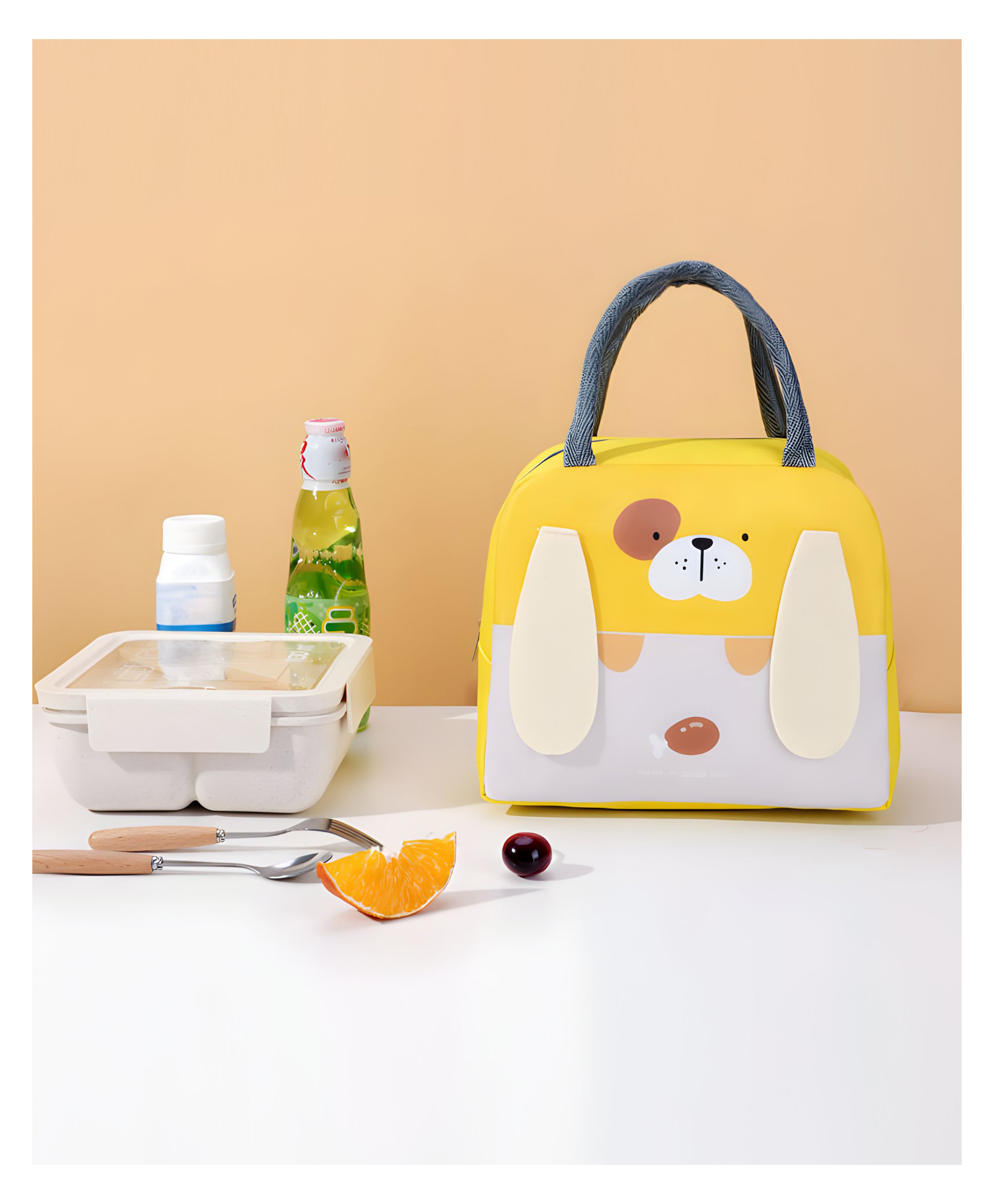 SCHOOLISH Cute cartoon Oxford lunch bag, insulated bag with zipper closure, suitable for office workers and students to carry their lunch boxes. Pack of 1 - Yellow-image-16