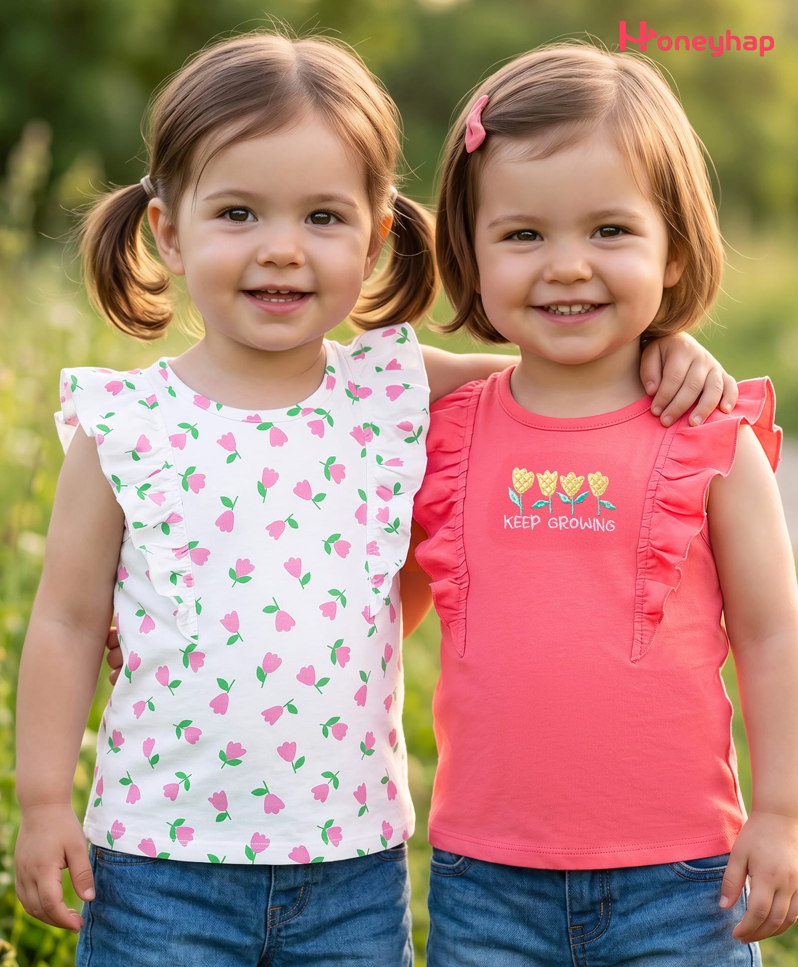 Honeyhap Premium 100% Cotton With Bio Finish Sleeveless Tops With Floral Print Pack of 2 - Shell Pink & Bright White-picture-24
