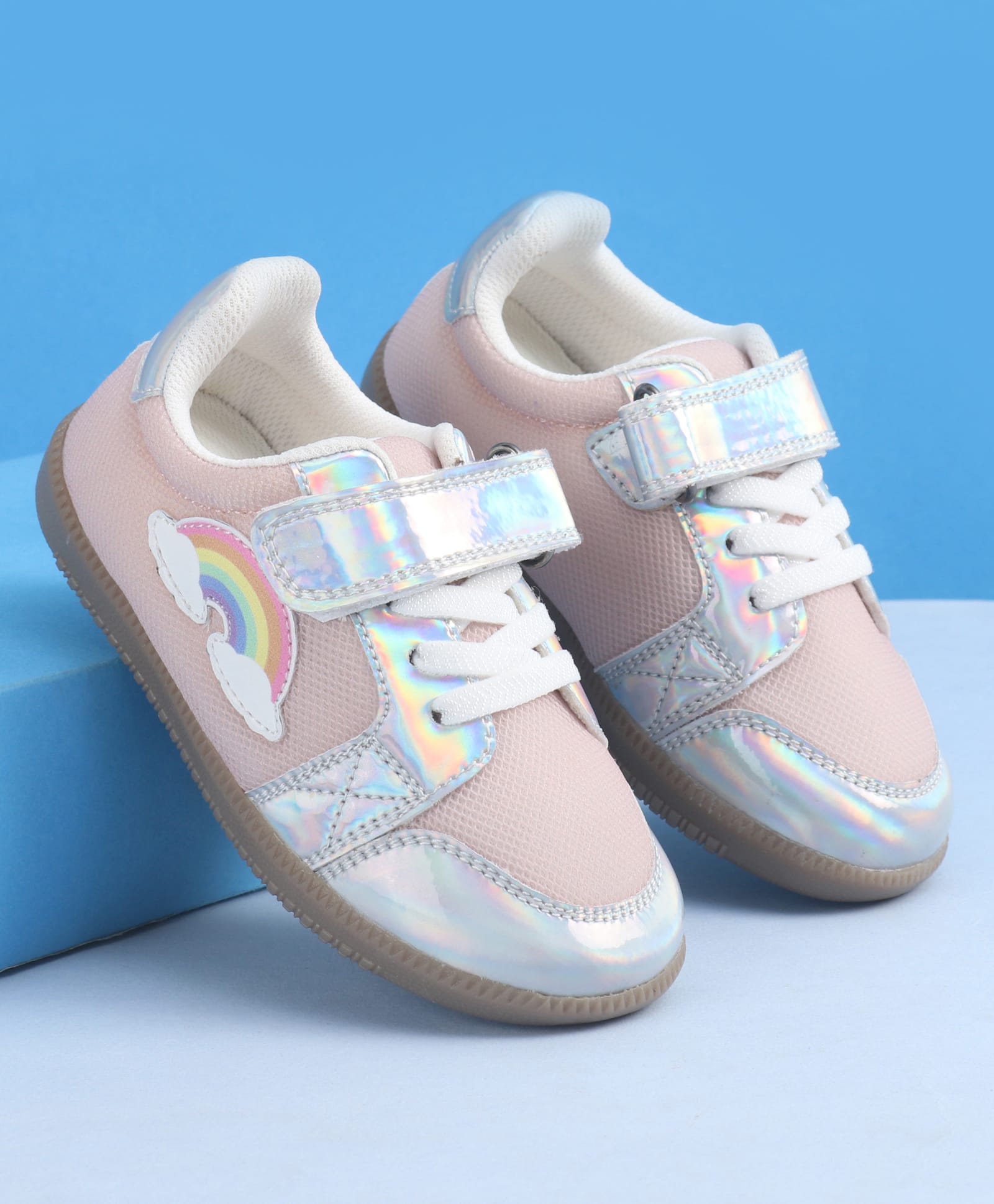 Babyoye Velcro Closure Shoes with Rainbow Applique - Pink & Silver-image-34