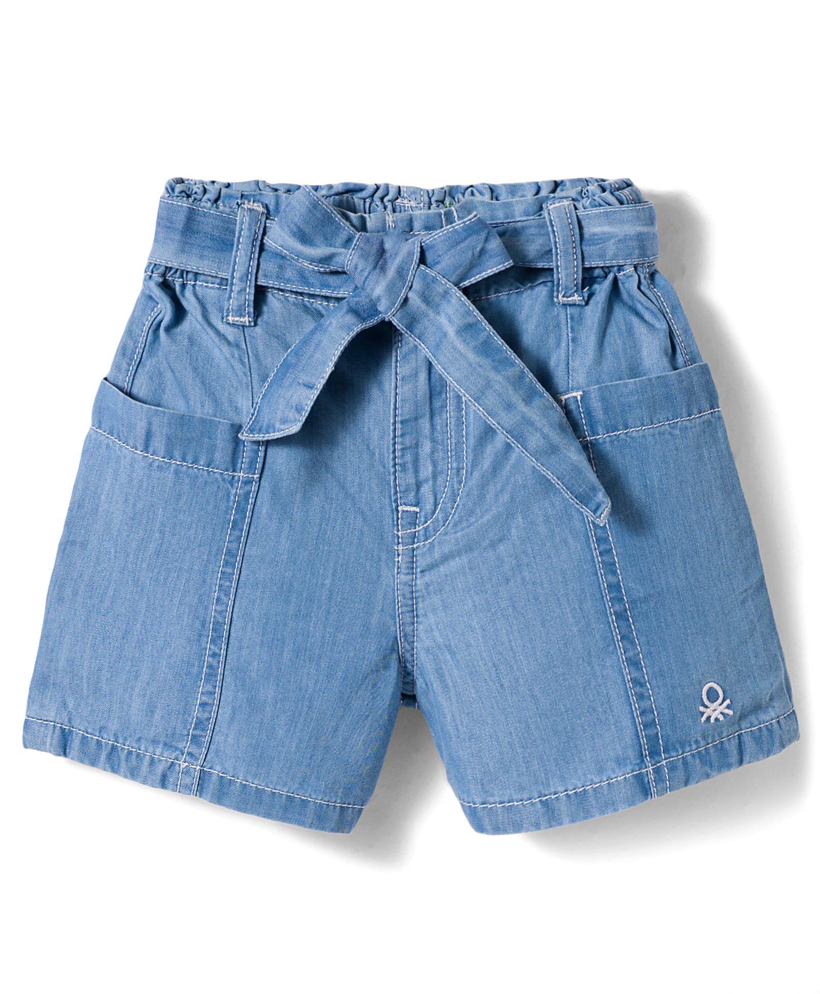 UCB Cotton Tencel Woven Knee Lenght Solid Color Shorts with Belt - Blue-picture-16