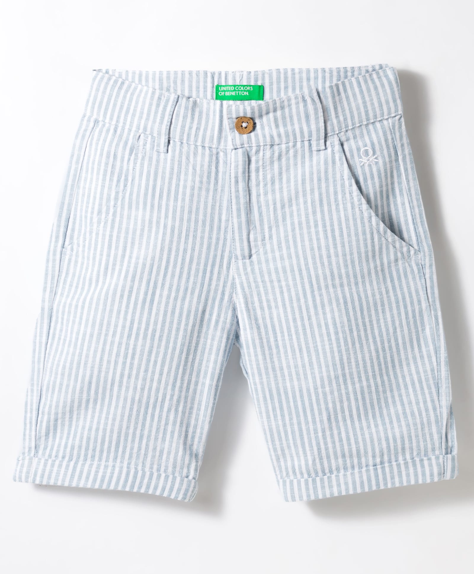 UCB Cotton Woven Knee Length Shorts with Stripes - Light Blue-image-27