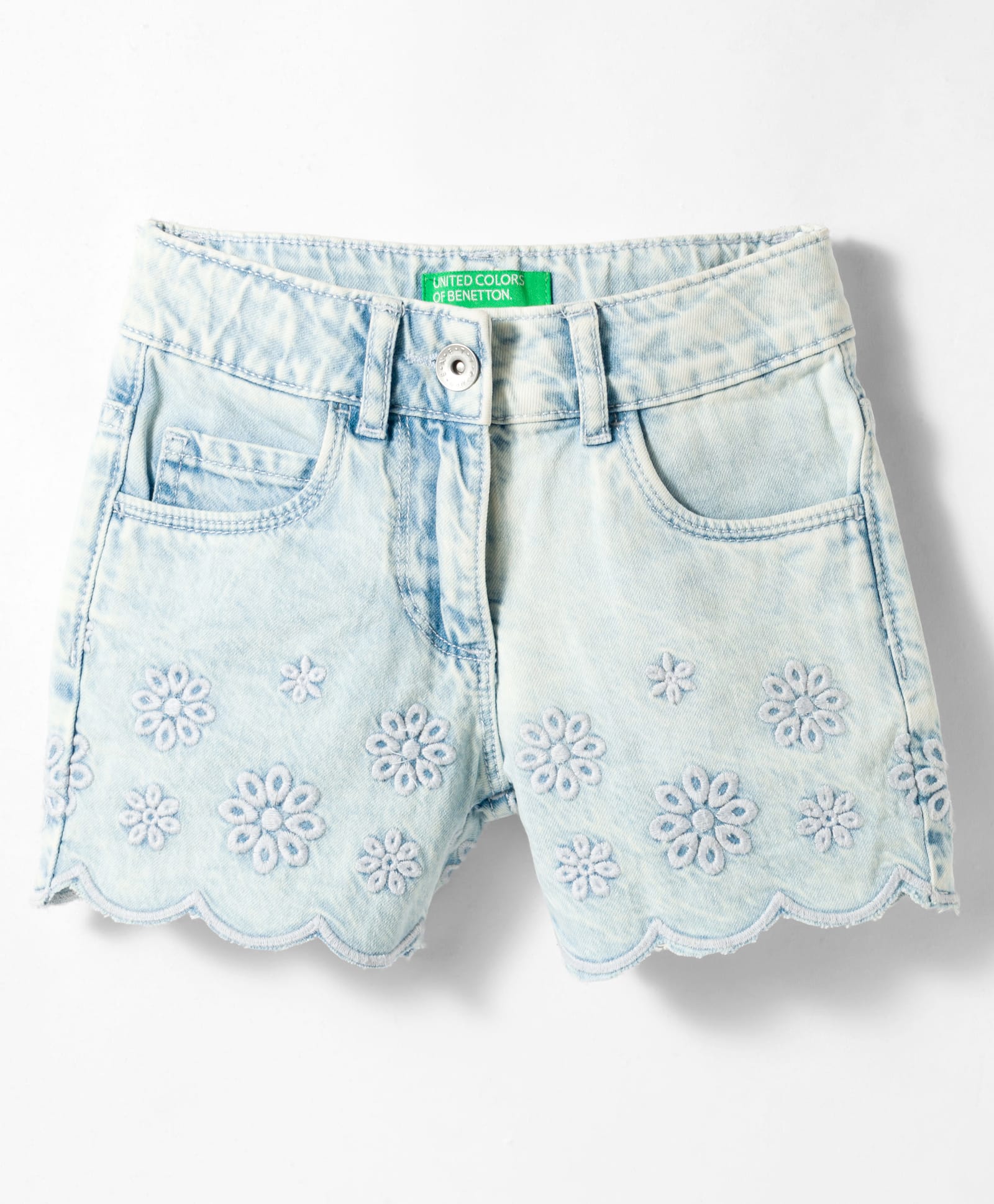 UCB Cotton Woven Knee Length Shorts with Floral Embroidery - Light Blue-picture-17