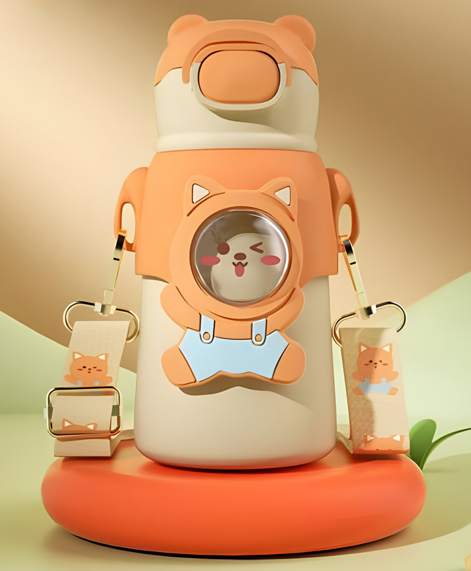 Schoolish Kawaii Water Bottle with Straw, 520ml Stainless Steel Sports Water Bottle Portable Child Thermal Bottle Vacuum Drinking Cups Pack of 1 Orange - 520 ml