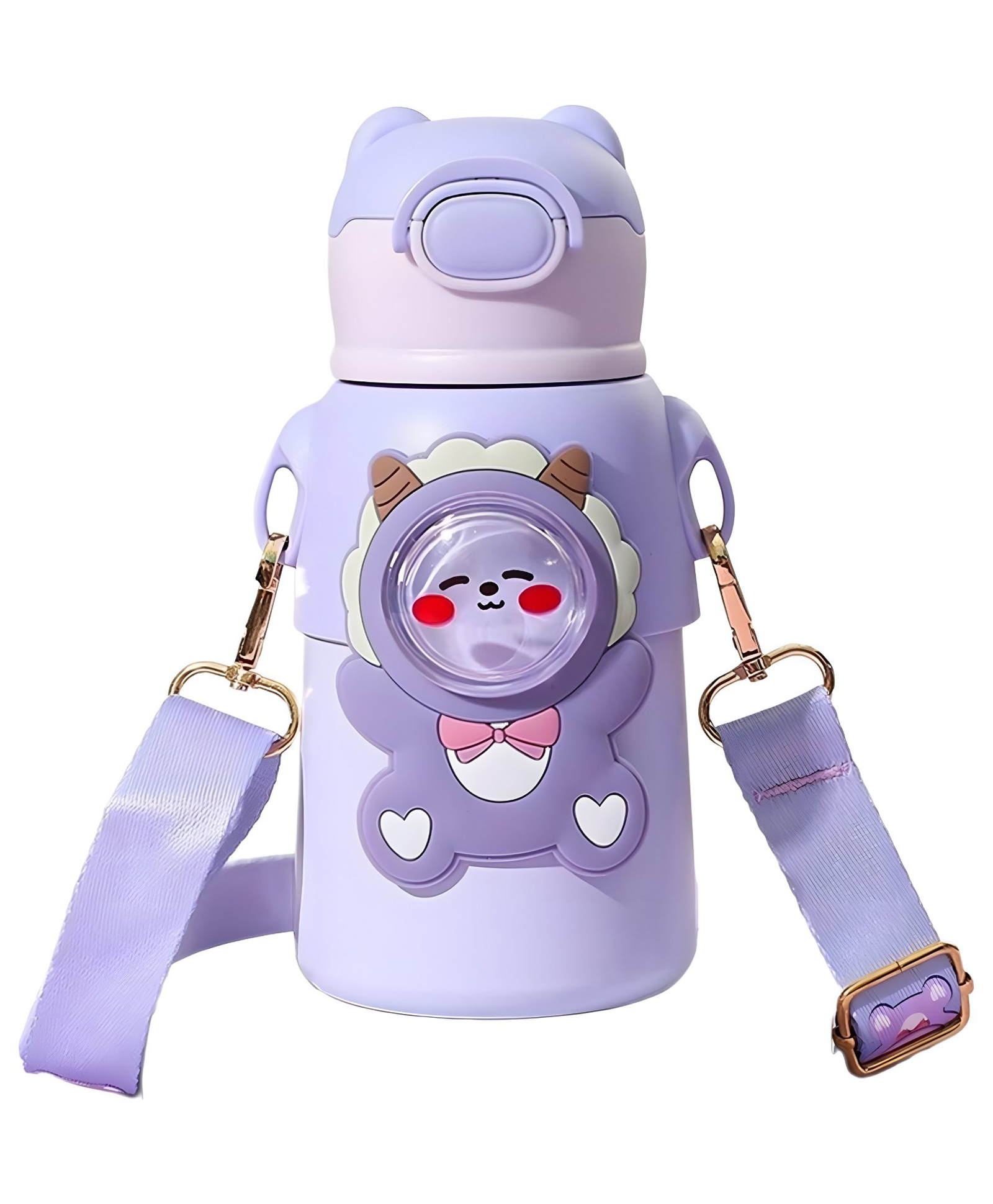 SCHOOLISH Kawaii Water Bottle with Straw, 520 ml Stainless Steel Sports Water Bottle Portable Child Thermal Bottle Vacuum Drinking Cups Pack of 1 Purple- 520 ml-image-22