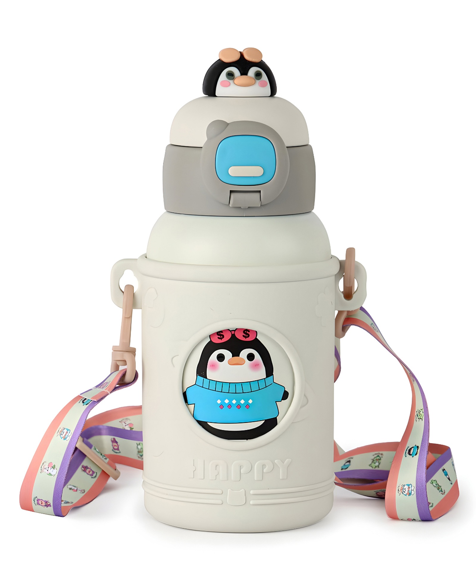 SCHOOLISH Cute Insulated Water Bottle with Straw Strap Kids,Metal Cups for Hot and Cold Drinks,BPA Free Thermoses Leak-proof Flask for Boys and Girls School Indoor Outdoor Sports Light Peach- 500 ml-image-30
