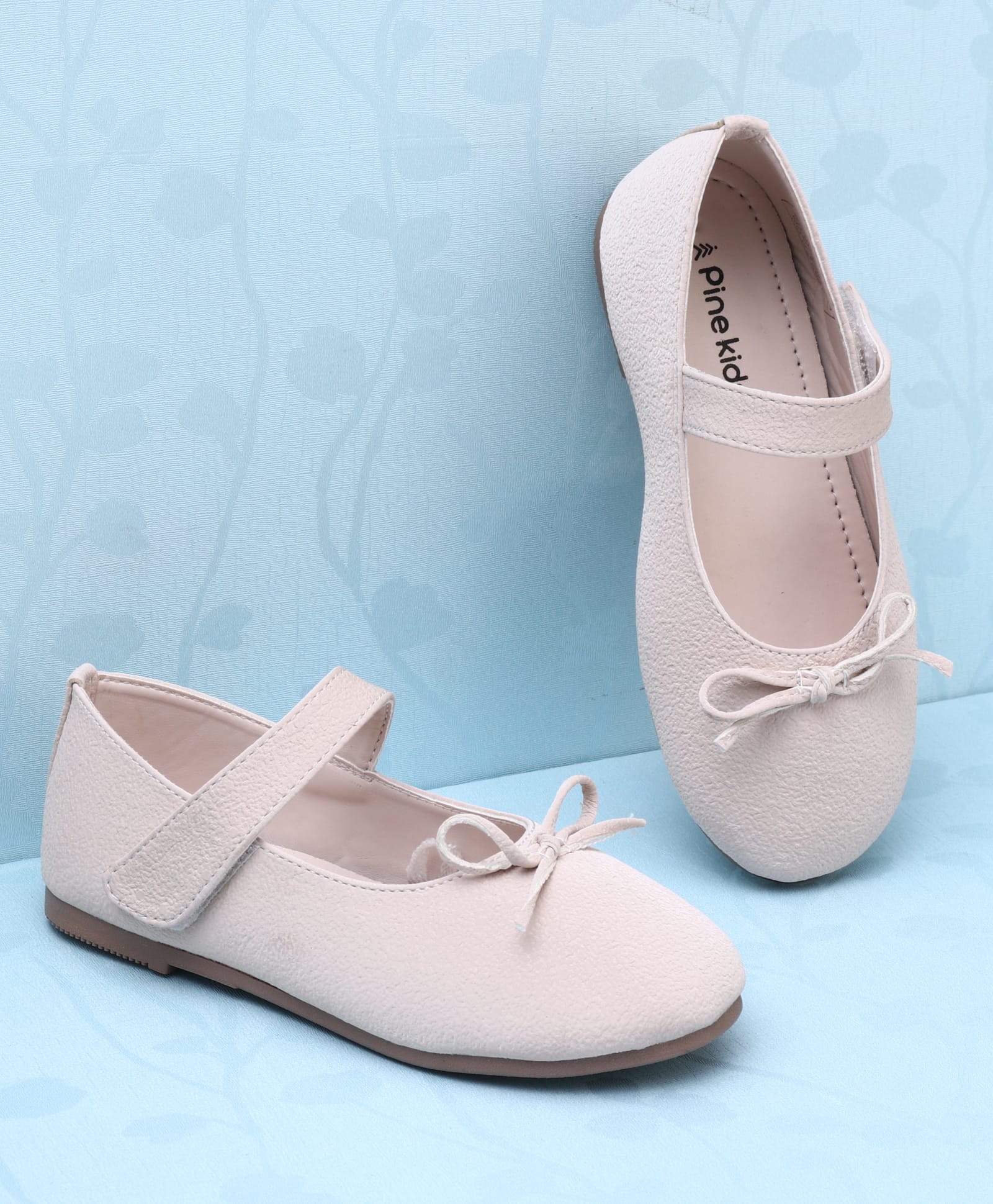 Pine Kids Velcro Closure Solid Ballerina With Bow Applique - Beige-picture-32