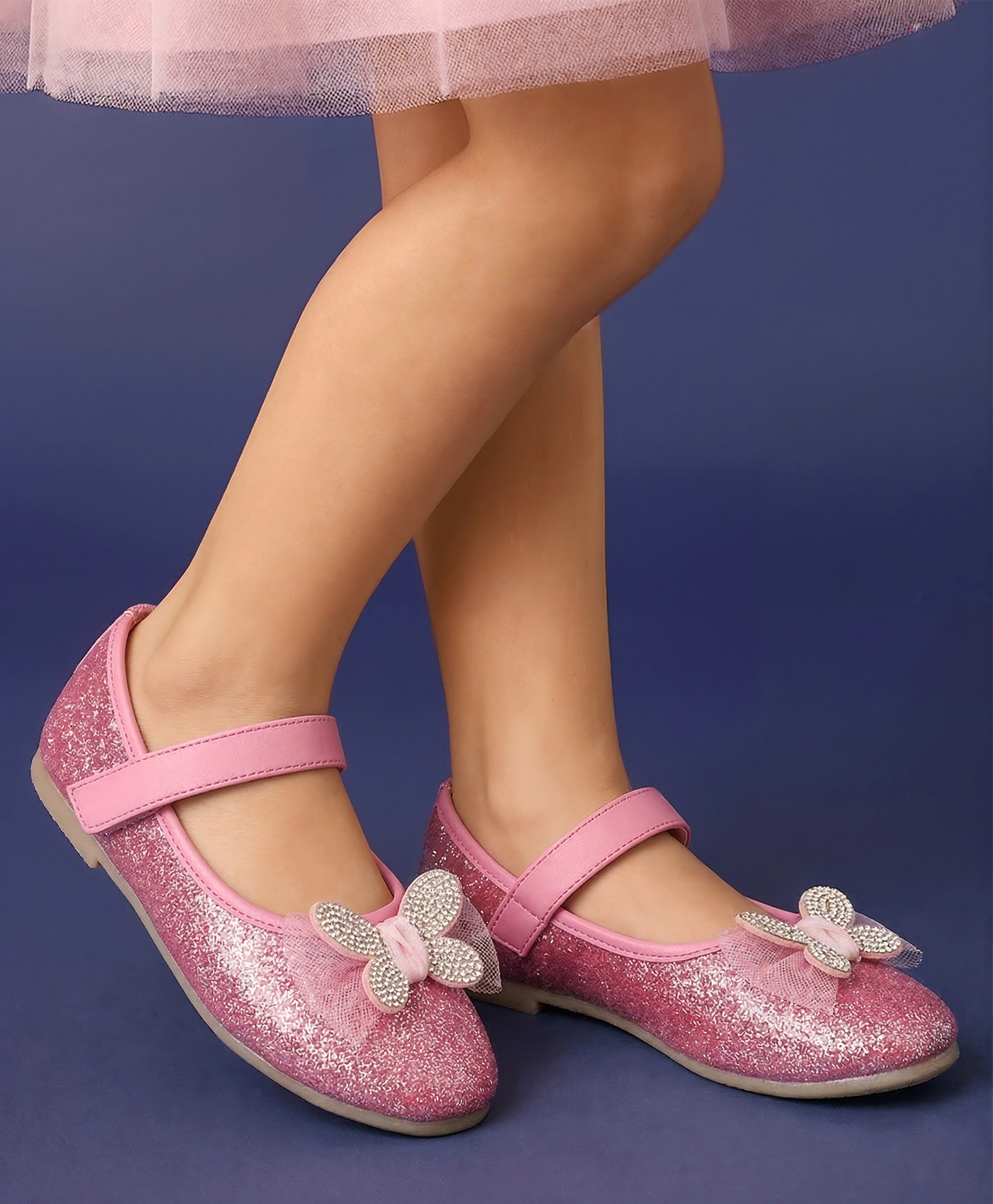 Pine Kids PU Velcro Closure Butterfly Applique Party Wear Ballerina - Fuchsia-image-16