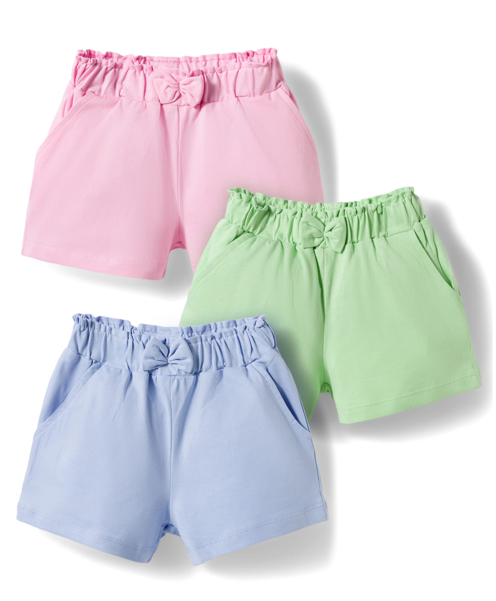 Babyhug Single Jersey Knit Mid Thigh Solid Shorts with Bow Applique Pack of 3 - Multicolor-picture-24