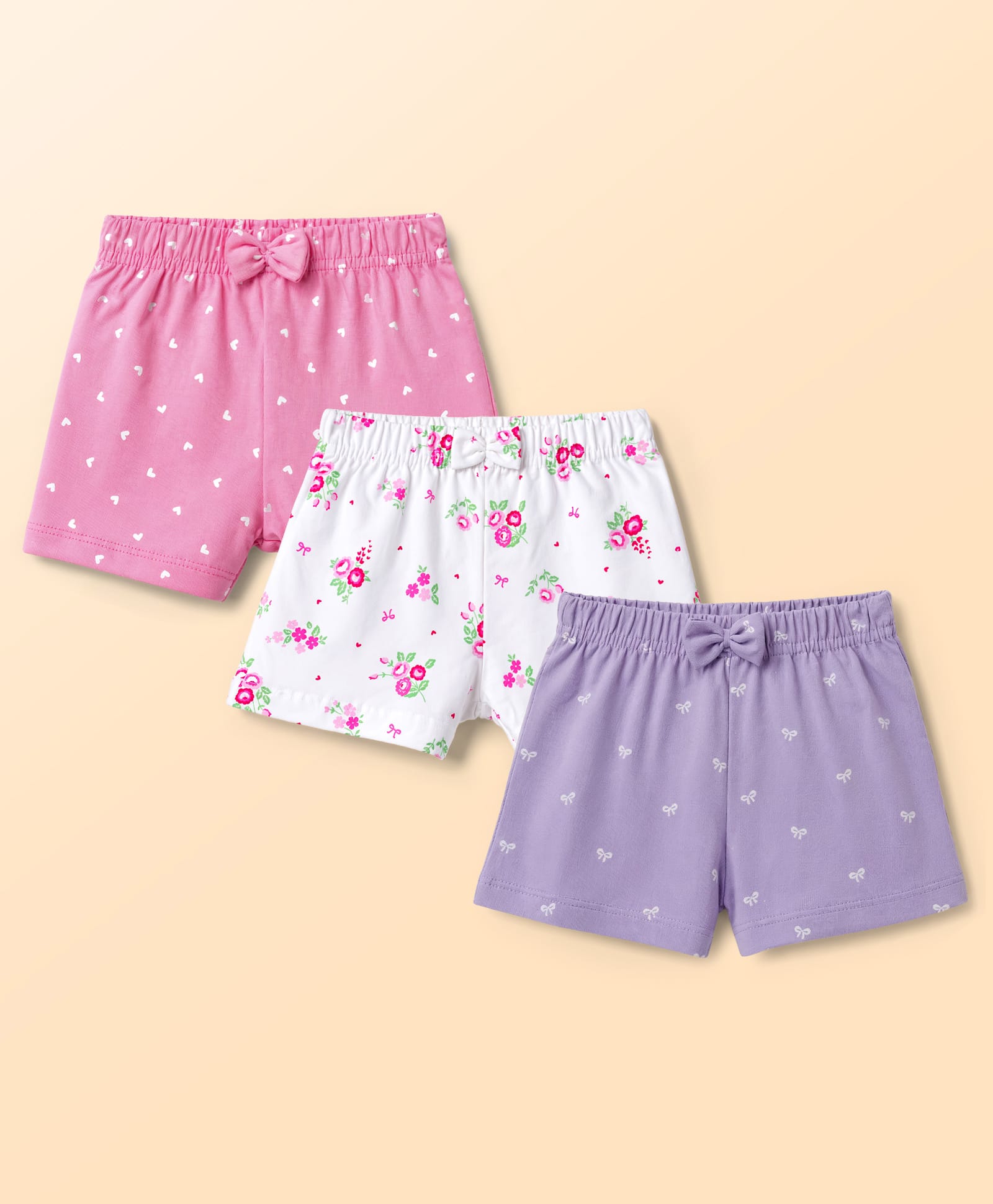 Babyhug Single Jersey Knit Mid Thigh Printed Shorts with Bow Applique Pack of 3 - Multicolor-picture-22