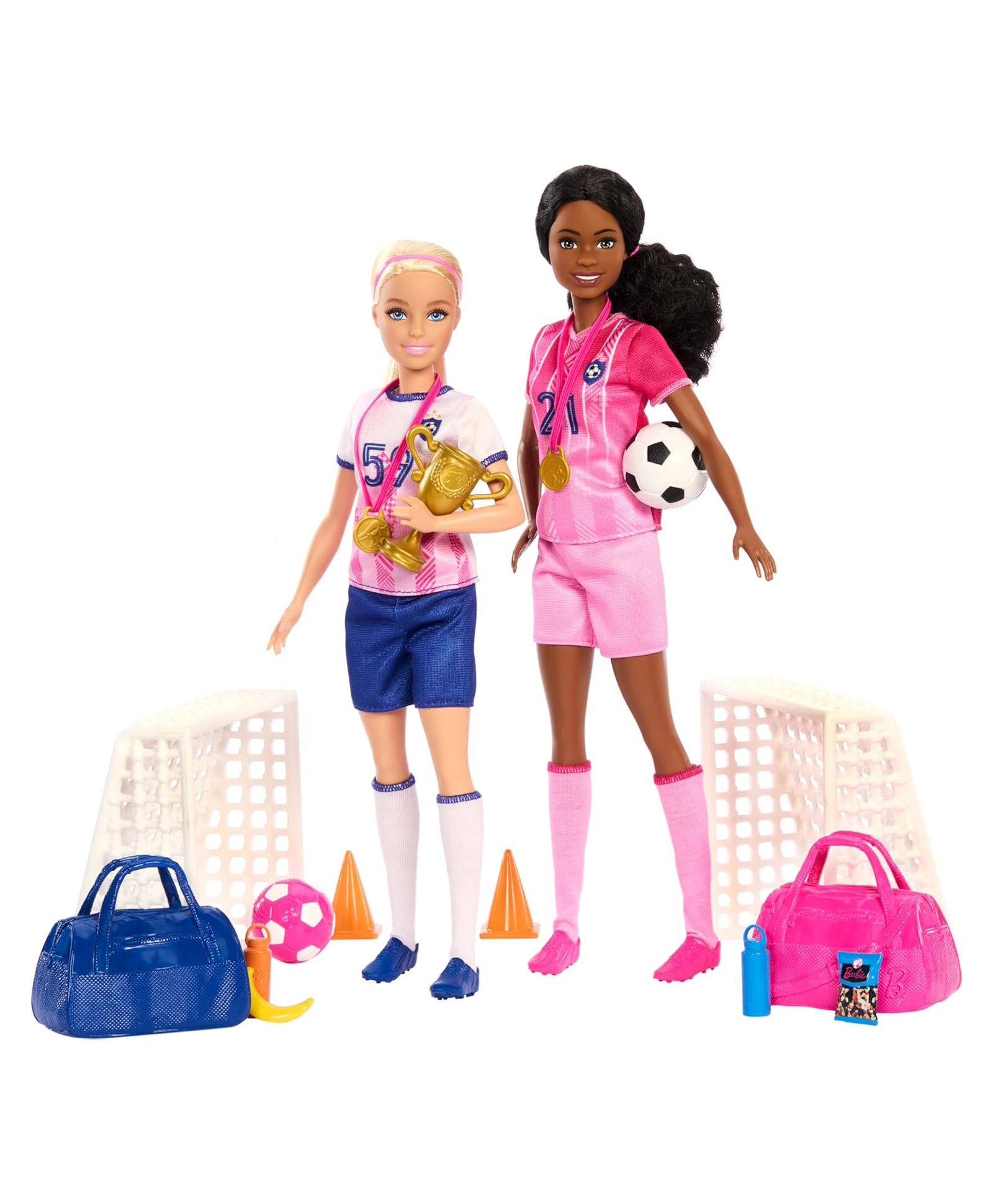 Barbie Soccer Playset with 2 Dolls, 2 Soccer Nets, 2 Soccer Balls & 15 Accessories - Multicolor-image-41