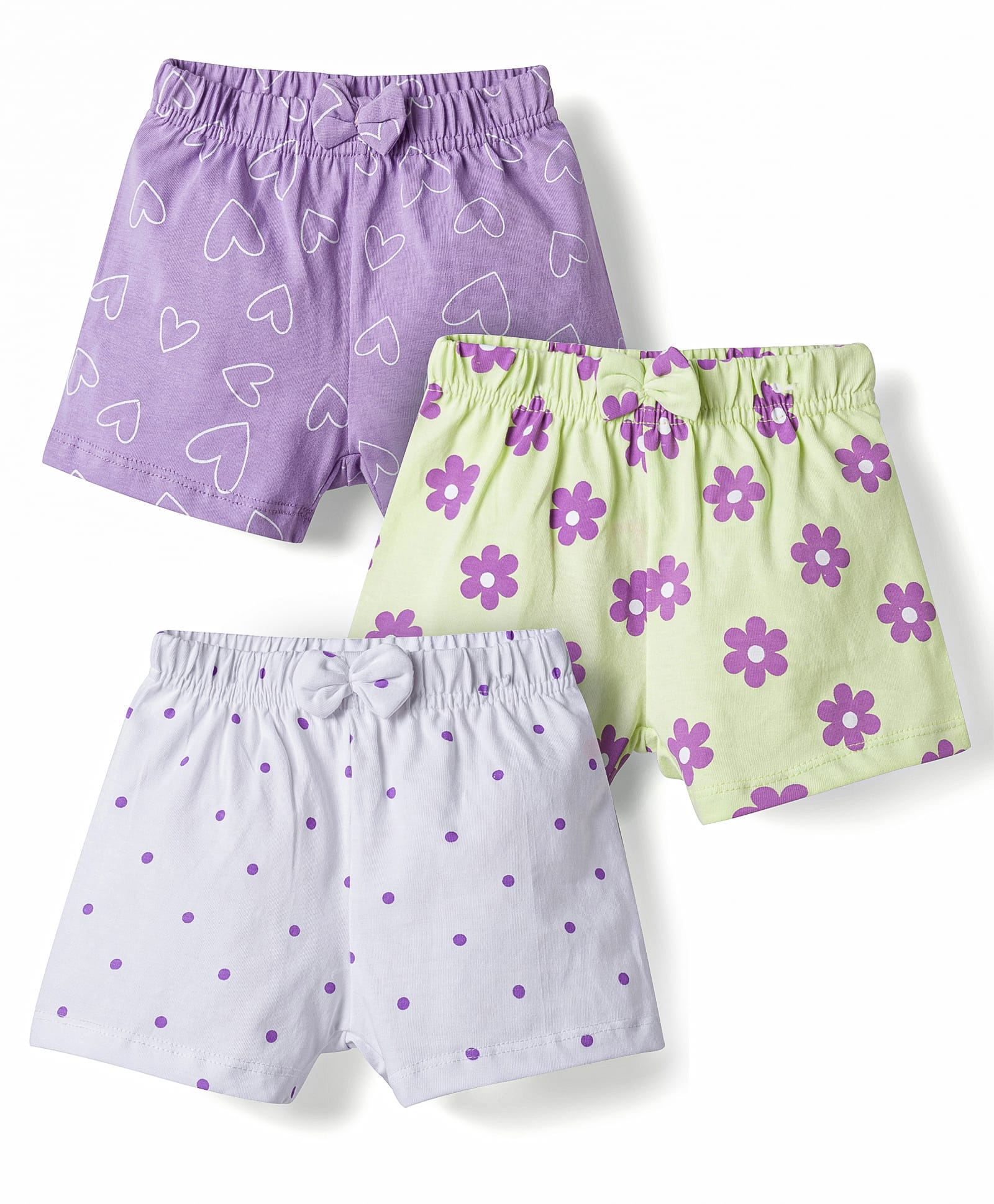 Babyhug Single Jersey Knit Mid Thigh Printed Shorts with Bow Applique Pack of 3 - Multicolor-picture-26