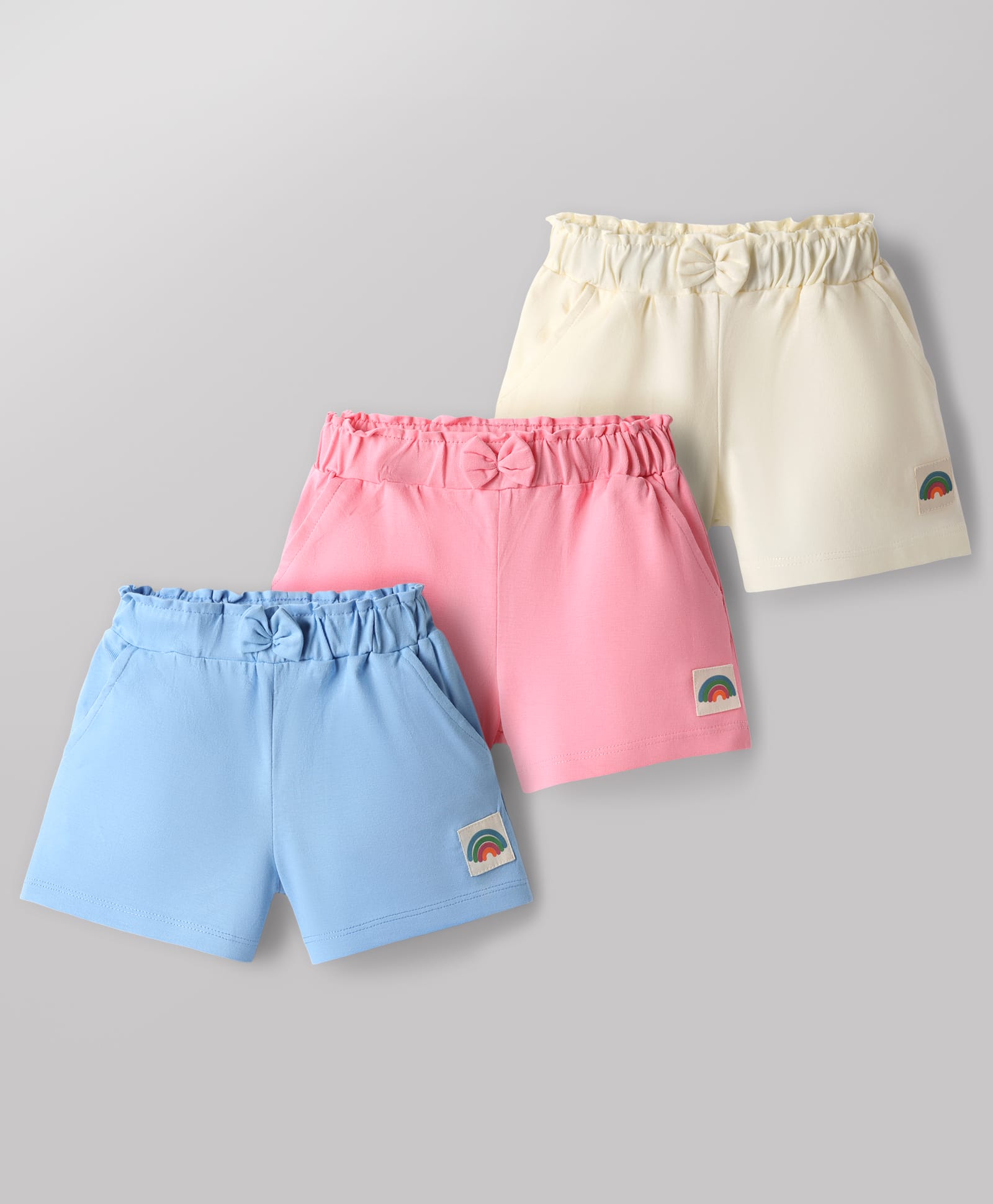 Babyhug Single Jersey Knit Mid Thigh Shorts With Rainbow Print Pack of 3 - Multicolor-picture-25