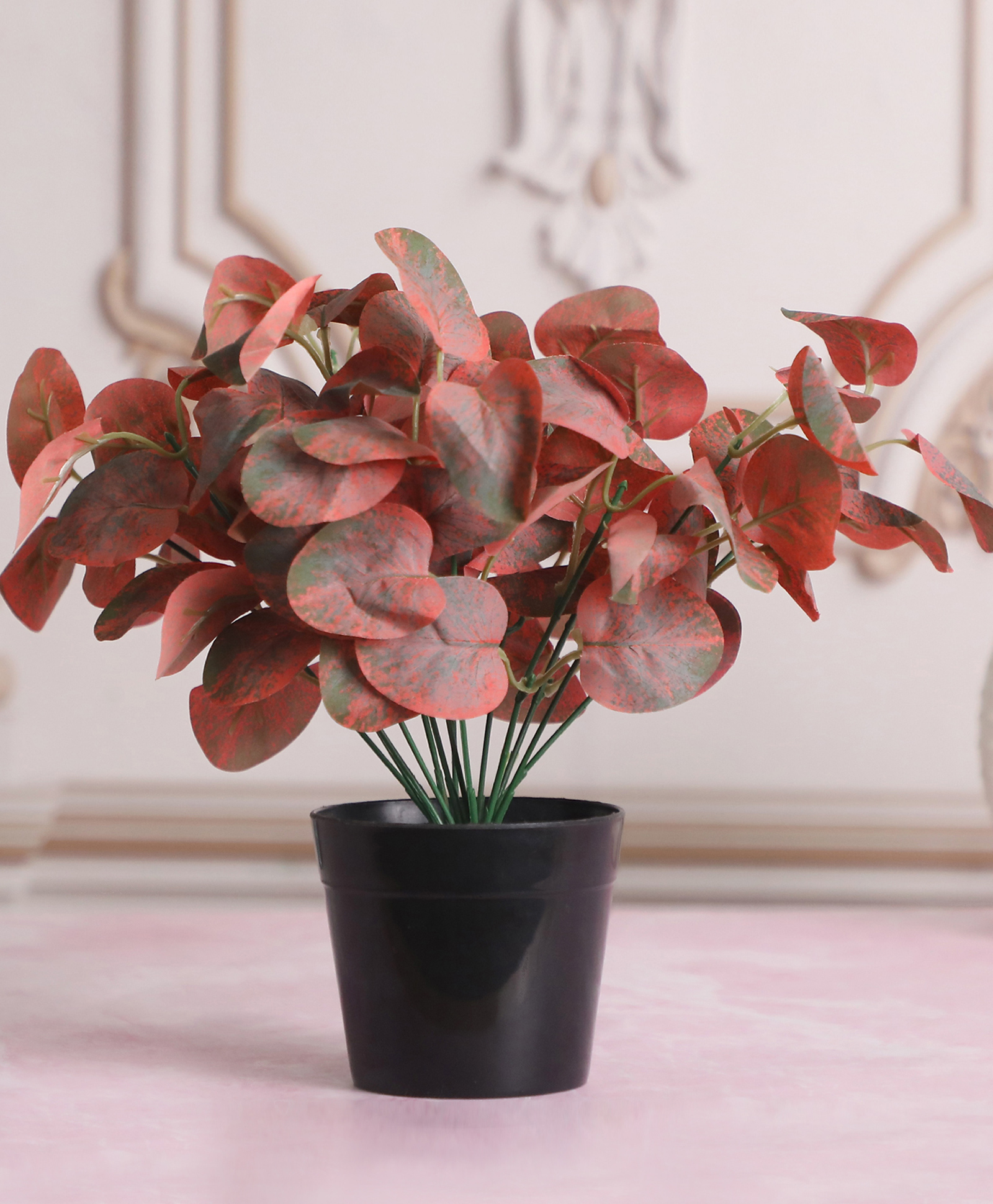 Foliyaj Artificial Red Eucalyptus Plant in Black Pot-image-33