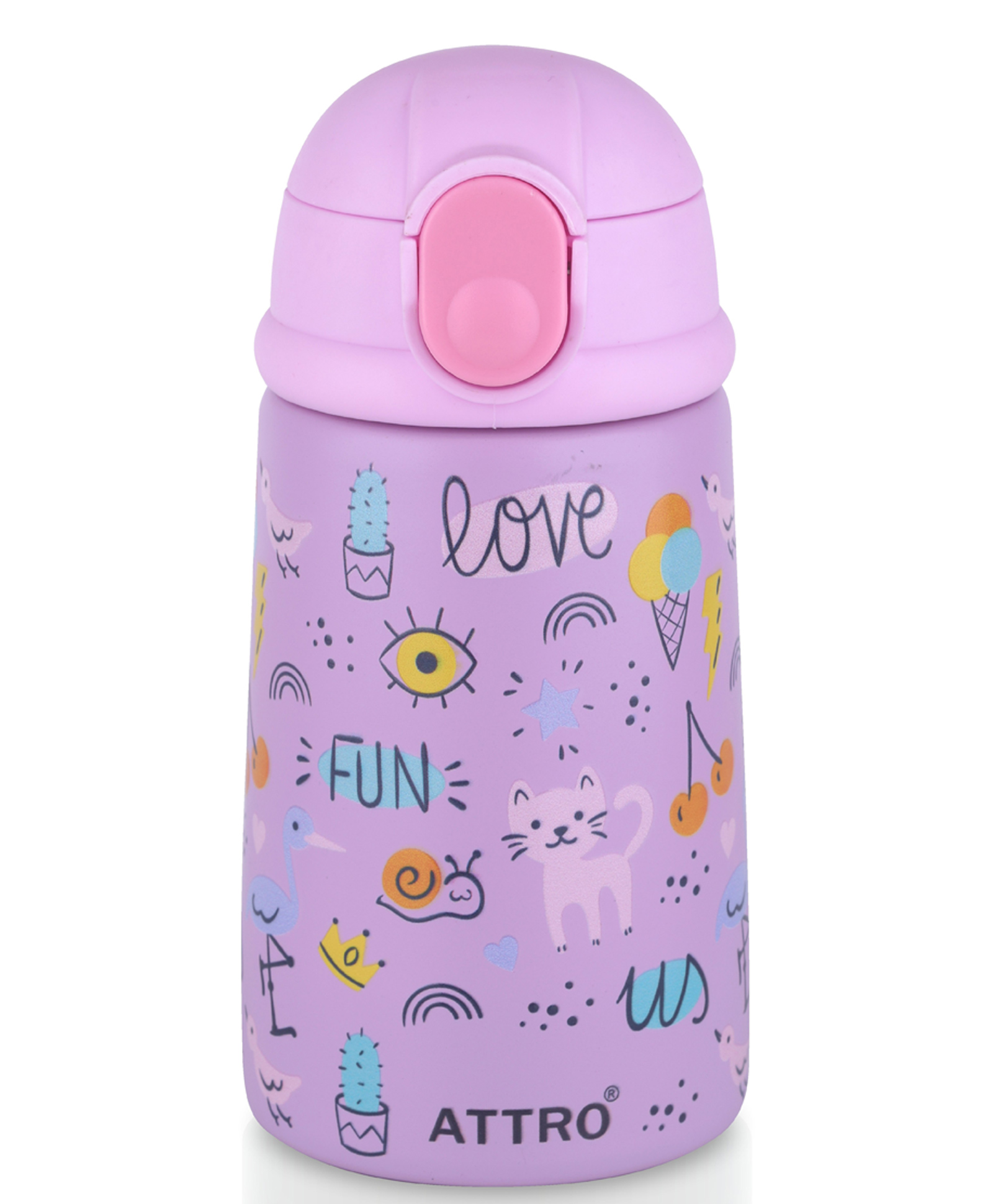 ATTRO Jolly Vacuum Insulated Stainless Steel Kids Water Bottle Pink - 330 ml-picture-47