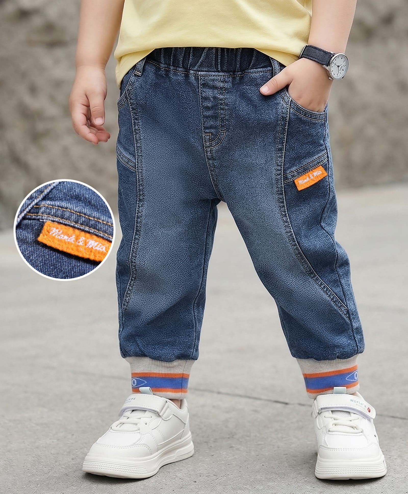 Mark & Mia Cotton Lycra Full Length Cut & Sew Denim Jeans with Badge Pocket & Tipping Rib Detailing - Blue-picture-20